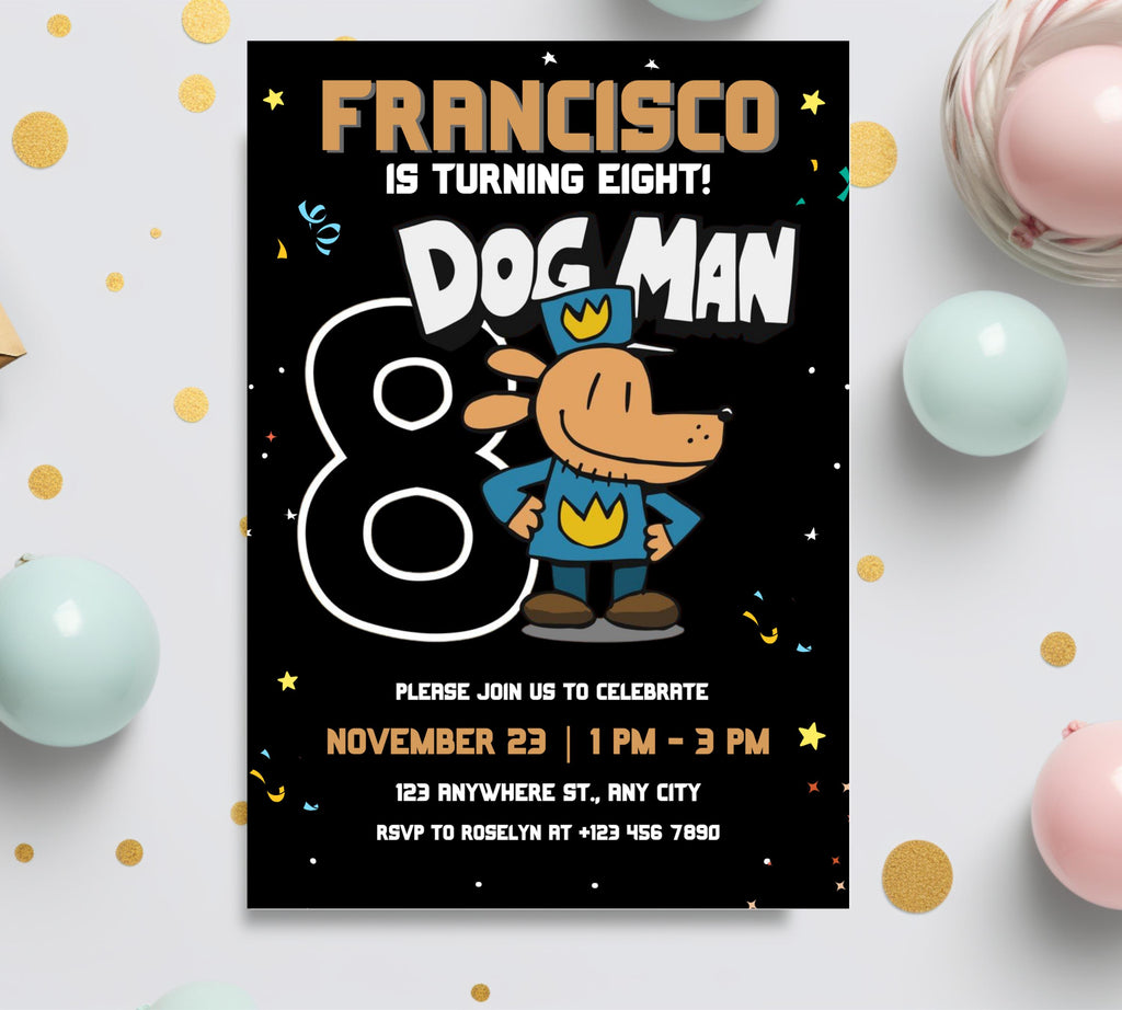 Editable Dog Man Birthday Invitation Template, Dog Man Birthday Invitation, DogMan Kids Birthday Movie invite, Canva Instant Download