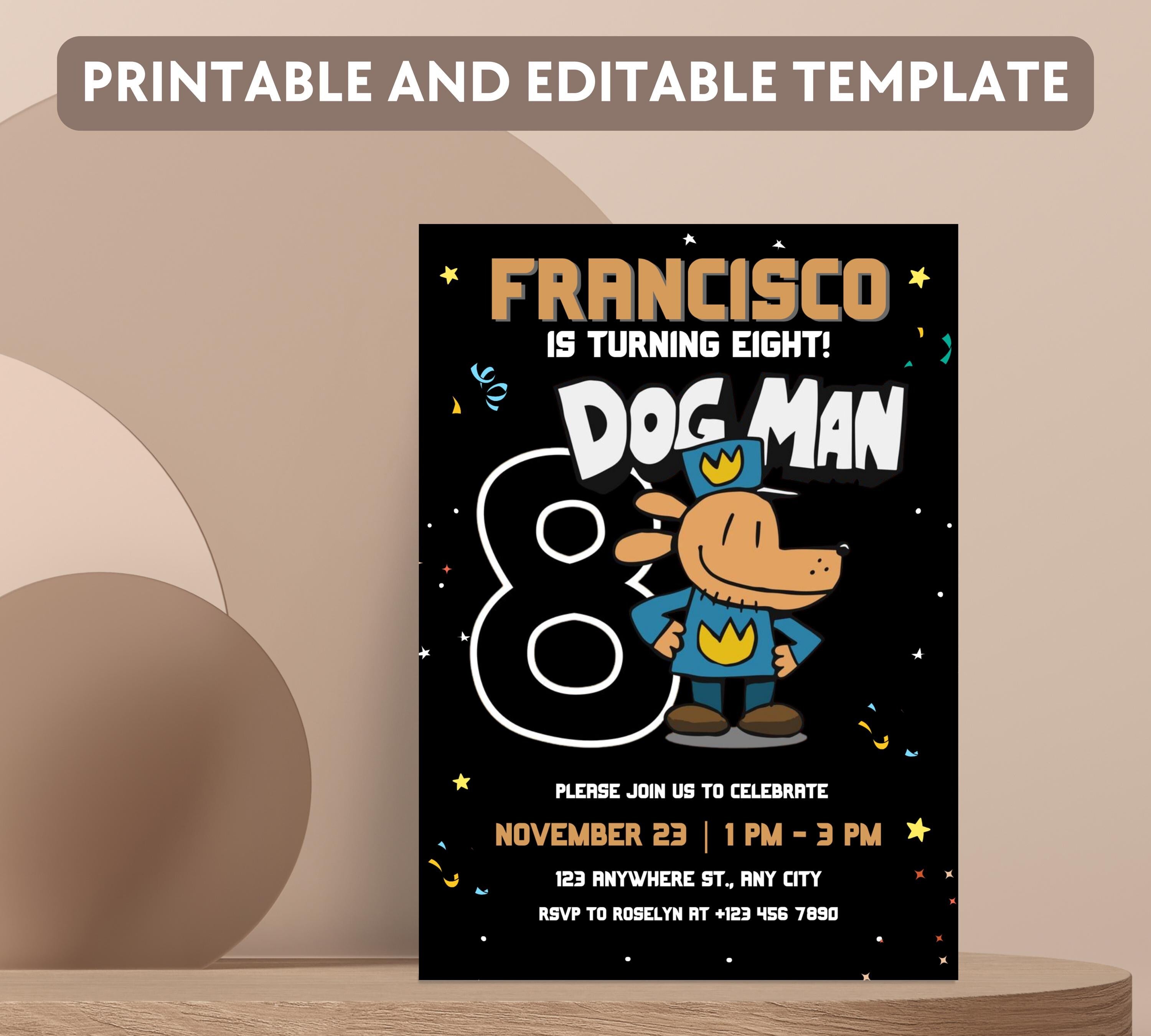 Editable Dog Man Birthday Invitation Template, Dog Man Birthday Invitation, DogMan Kids Birthday Movie invite, Canva Instant Download