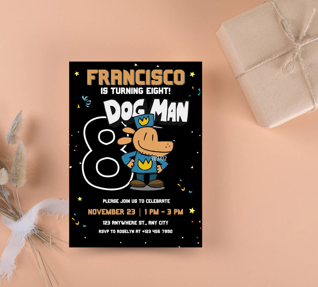 Editable Dog Man Birthday Invitation Template, Dog Man Birthday Invitation, DogMan Kids Birthday Movie invite, Canva Instant Download