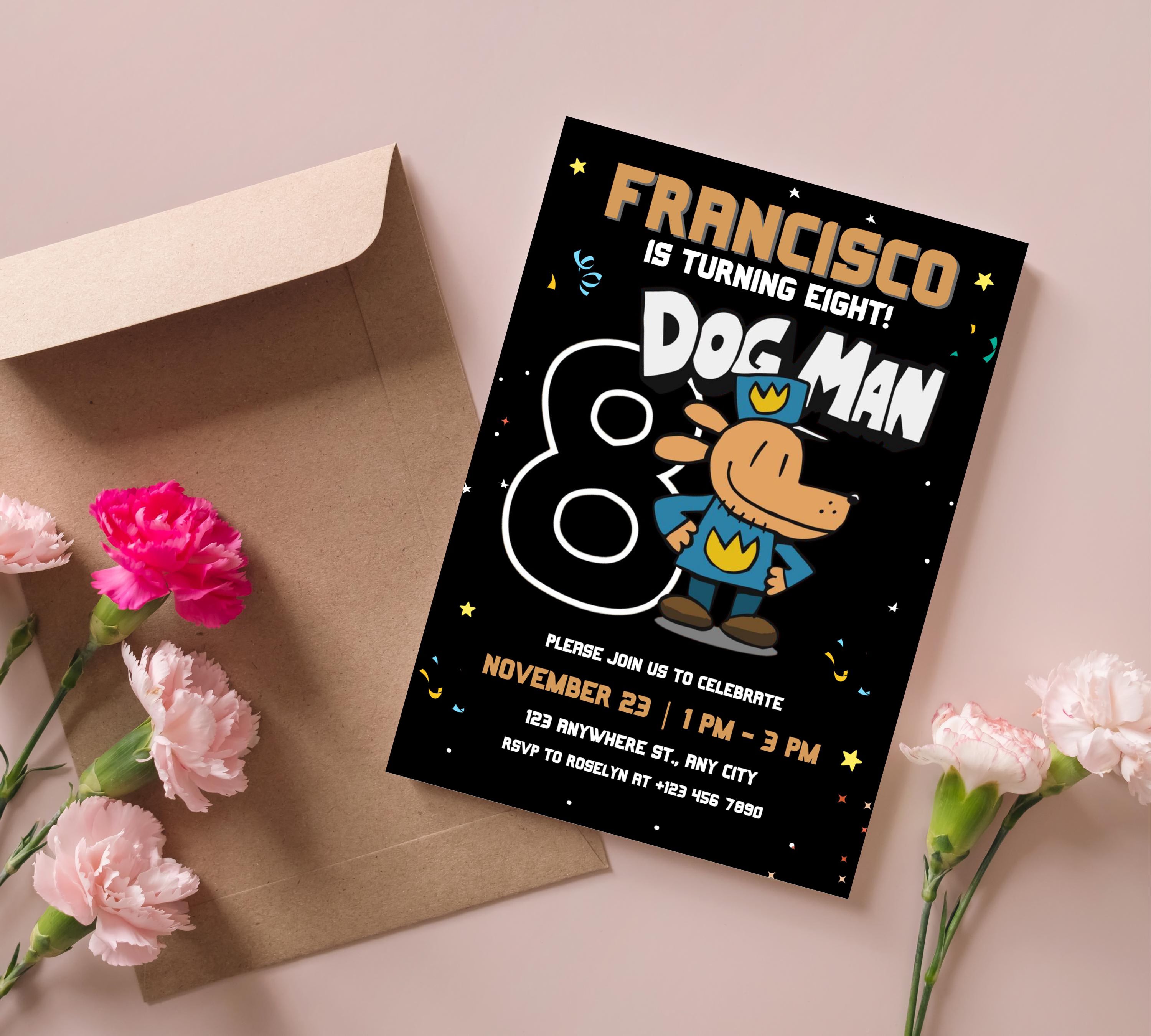 Editable Dog Man Birthday Invitation Template, Dog Man Birthday Invitation, DogMan Kids Birthday Movie invite, Canva Instant Download
