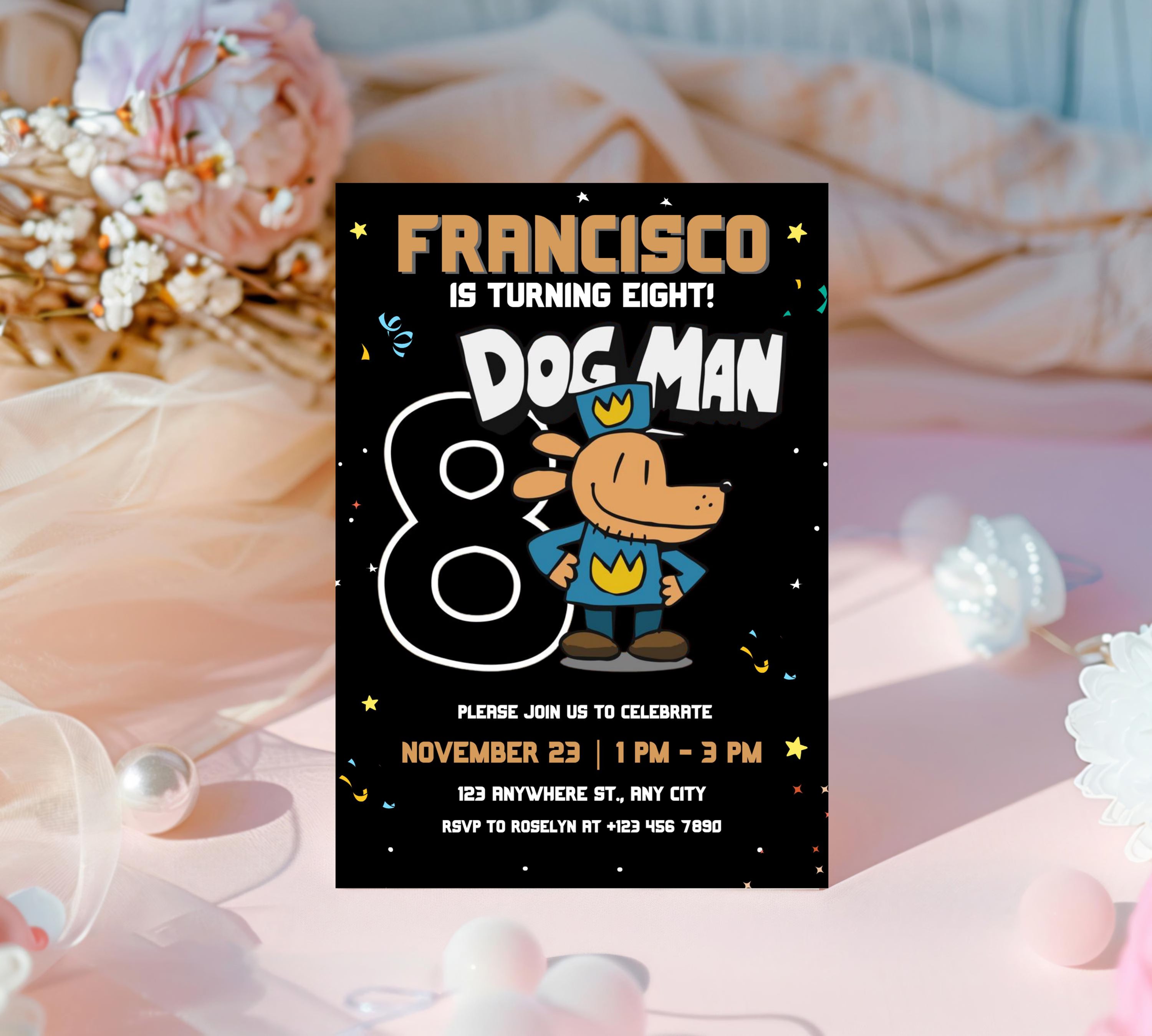 Editable Dog Man Birthday Invitation Template, Dog Man Birthday Invitation, DogMan Kids Birthday Movie invite, Canva Instant Download