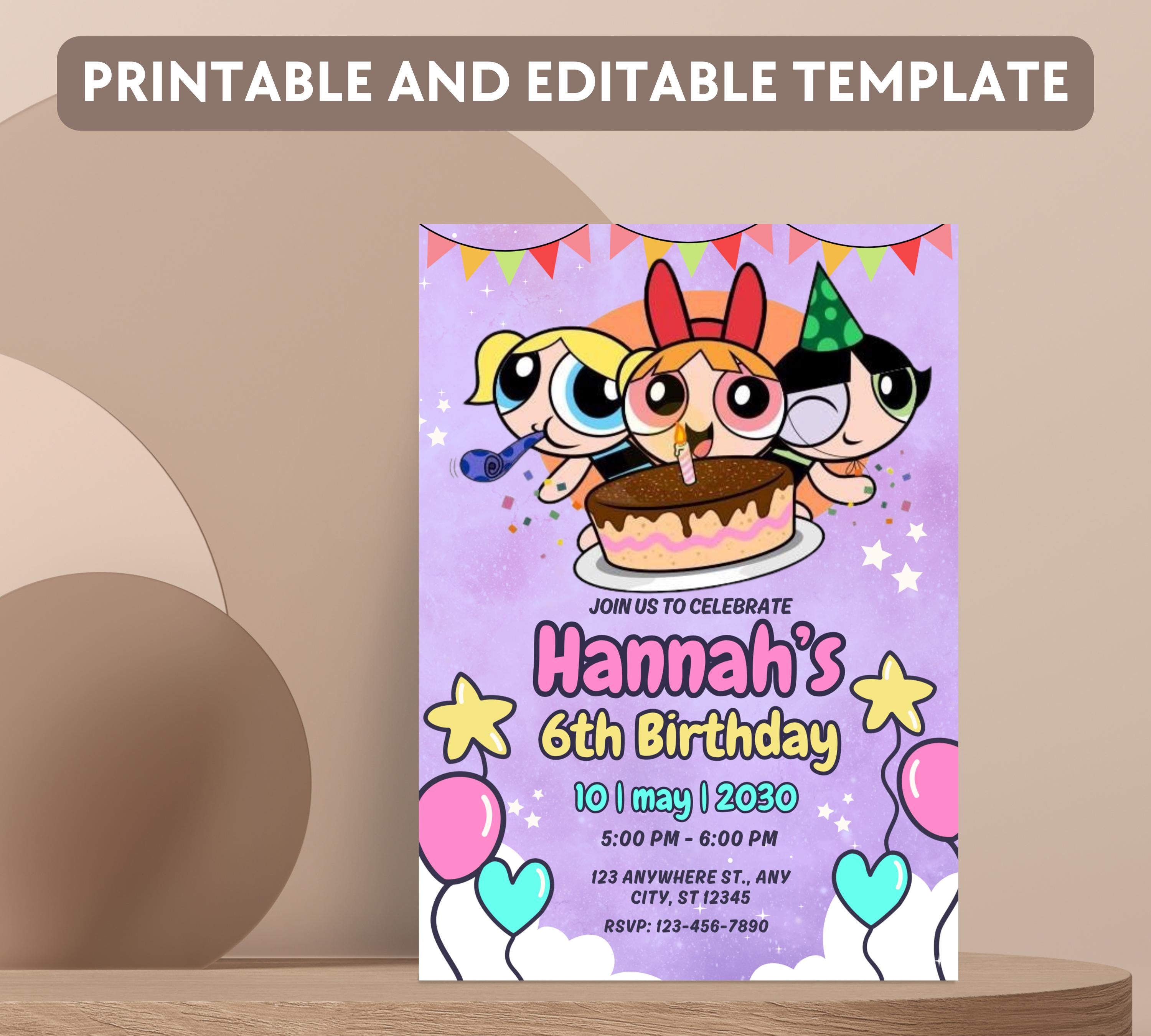 Girl Birthday Invitation, PowerPuff Girls birthday invitation, PowerPuff Girl birthday invitation, Girl Birthday Party, Instant Download
