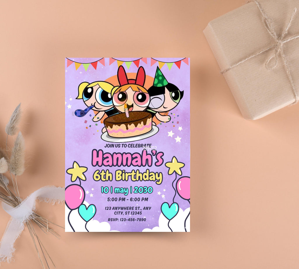 Girl Birthday Invitation, PowerPuff Girls birthday invitation, PowerPuff Girl birthday invitation, Girl Birthday Party, Instant Download