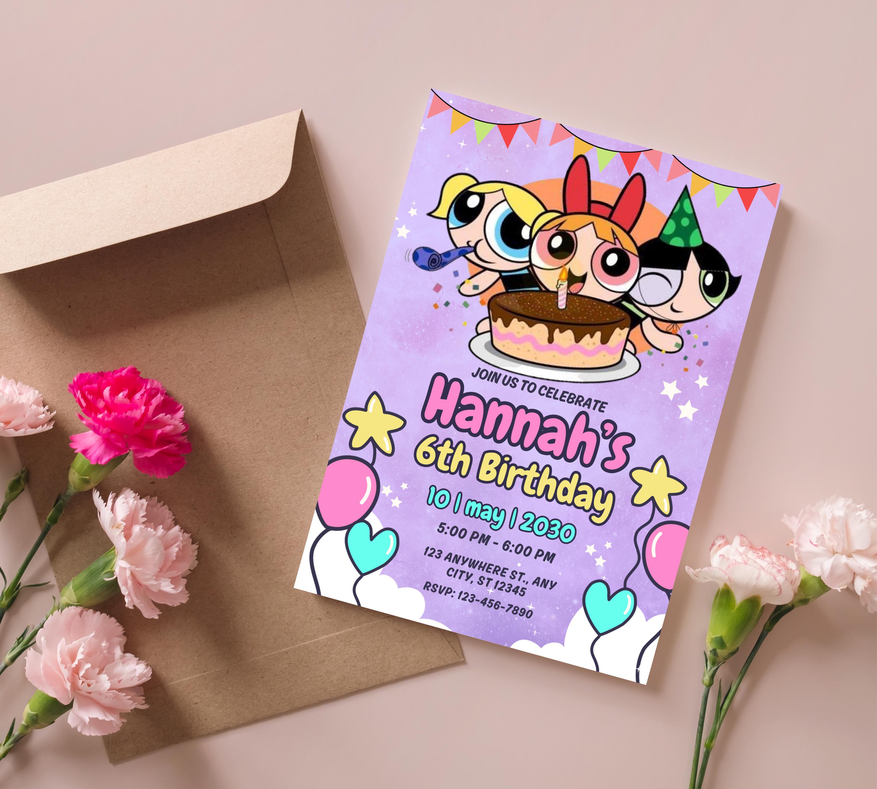Girl Birthday Invitation, PowerPuff Girls birthday invitation, PowerPuff Girl birthday invitation, Girl Birthday Party, Instant Download