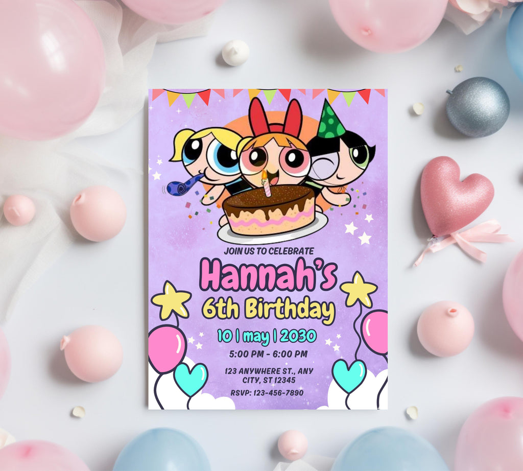 Girl Birthday Invitation, PowerPuff Girls birthday invitation, PowerPuff Girl birthday invitation, Girl Birthday Party, Instant Download