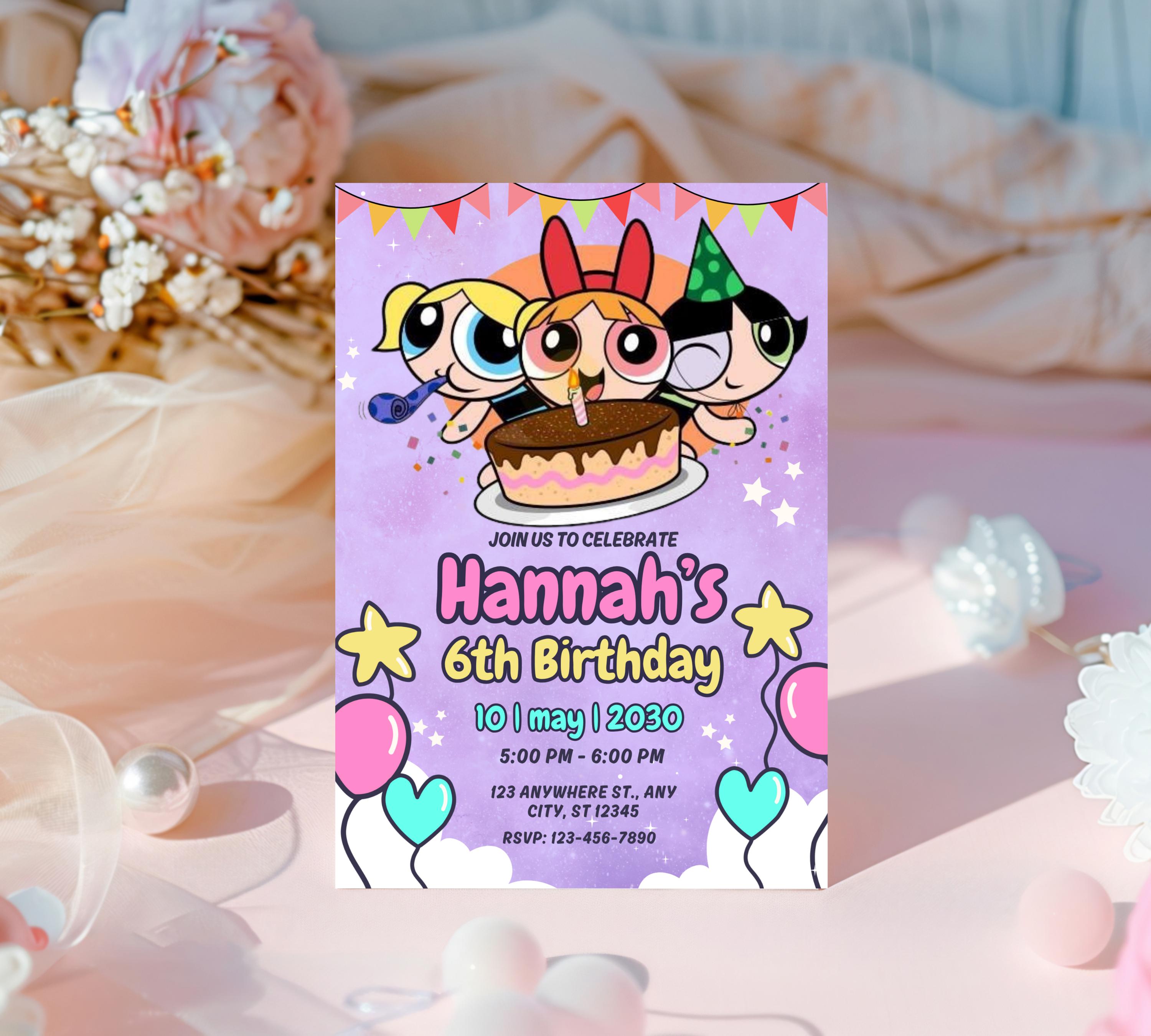 Girl Birthday Invitation, PowerPuff Girls birthday invitation, PowerPuff Girl birthday invitation, Girl Birthday Party, Instant Download