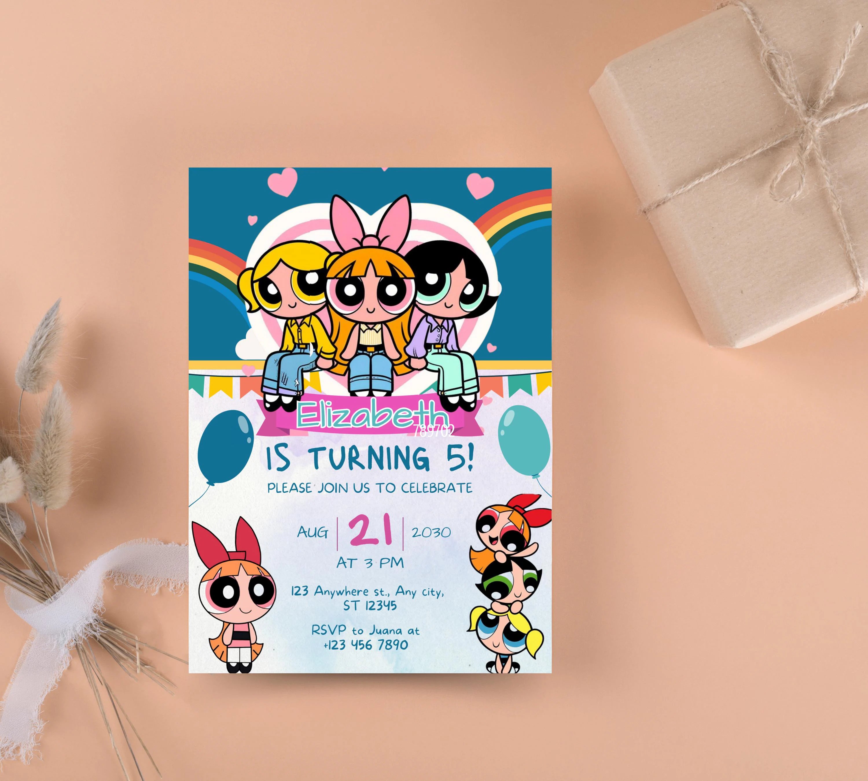 Editable Girl Birthday Invitation, PowerPuff birthday invitation, PowerPuff Girl birthday invitation, Girl Birthday Party, Instant Download