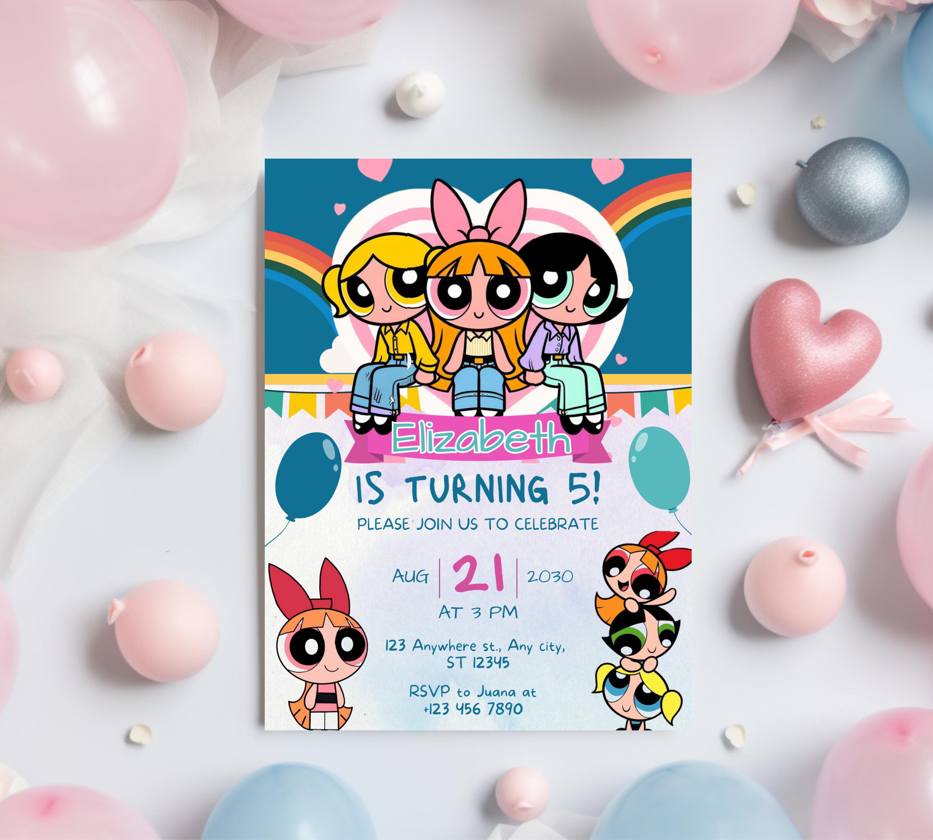 Editable Girl Birthday Invitation, PowerPuff birthday invitation, PowerPuff Girl birthday invitation, Girl Birthday Party, Instant Download