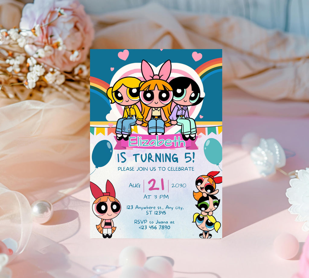Editable Girl Birthday Invitation, PowerPuff birthday invitation, PowerPuff Girl birthday invitation, Girl Birthday Party, Instant Download