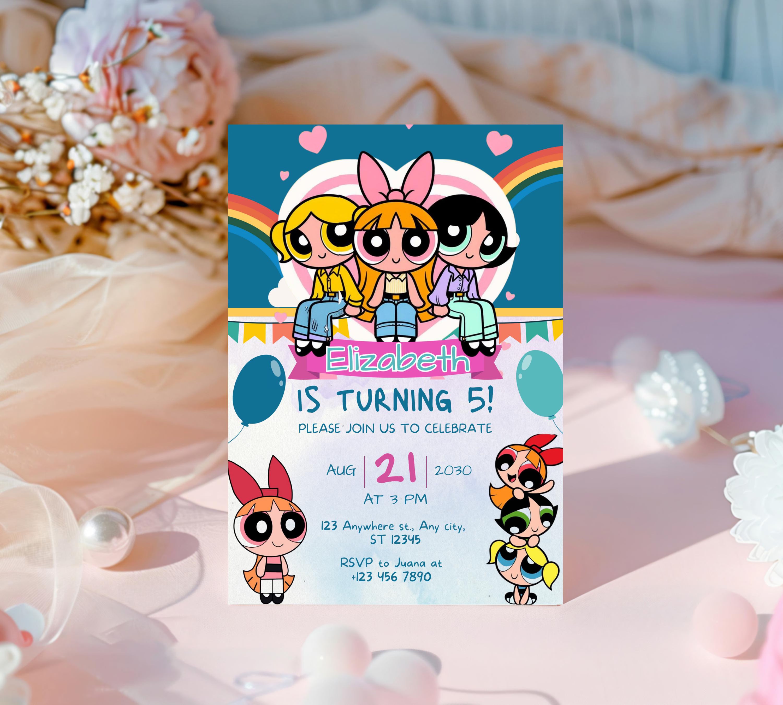 Editable Girl Birthday Invitation, PowerPuff birthday invitation, PowerPuff Girl birthday invitation, Girl Birthday Party, Instant Download