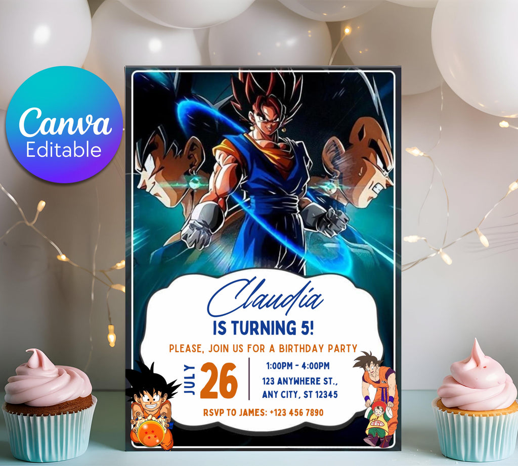 Editable Dragon Ball Birthday Invitation Template, Printable Digital Kids Party Template, Boys Birthday Party Invite, Instant Download