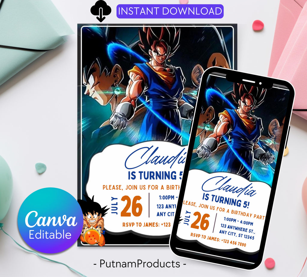 Editable Dragon Ball Birthday Invitation Template, Printable Digital Kids Party Template, Boys Birthday Party Invite, Instant Download