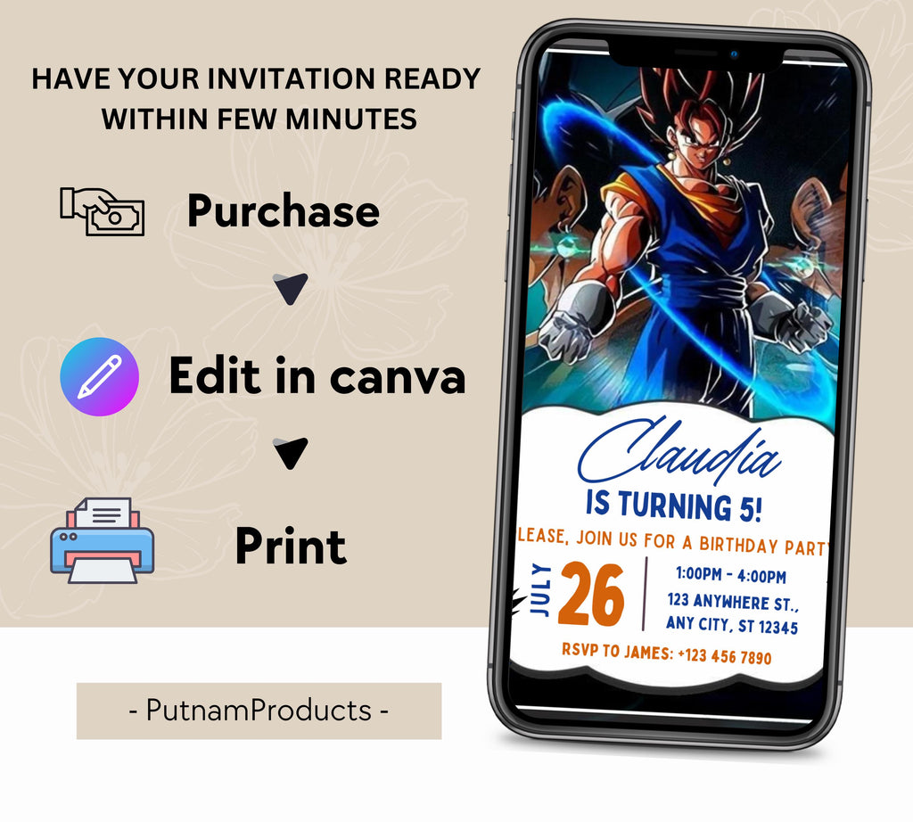 Editable Dragon Ball Birthday Invitation Template, Printable Digital Kids Party Template, Boys Birthday Party Invite, Instant Download