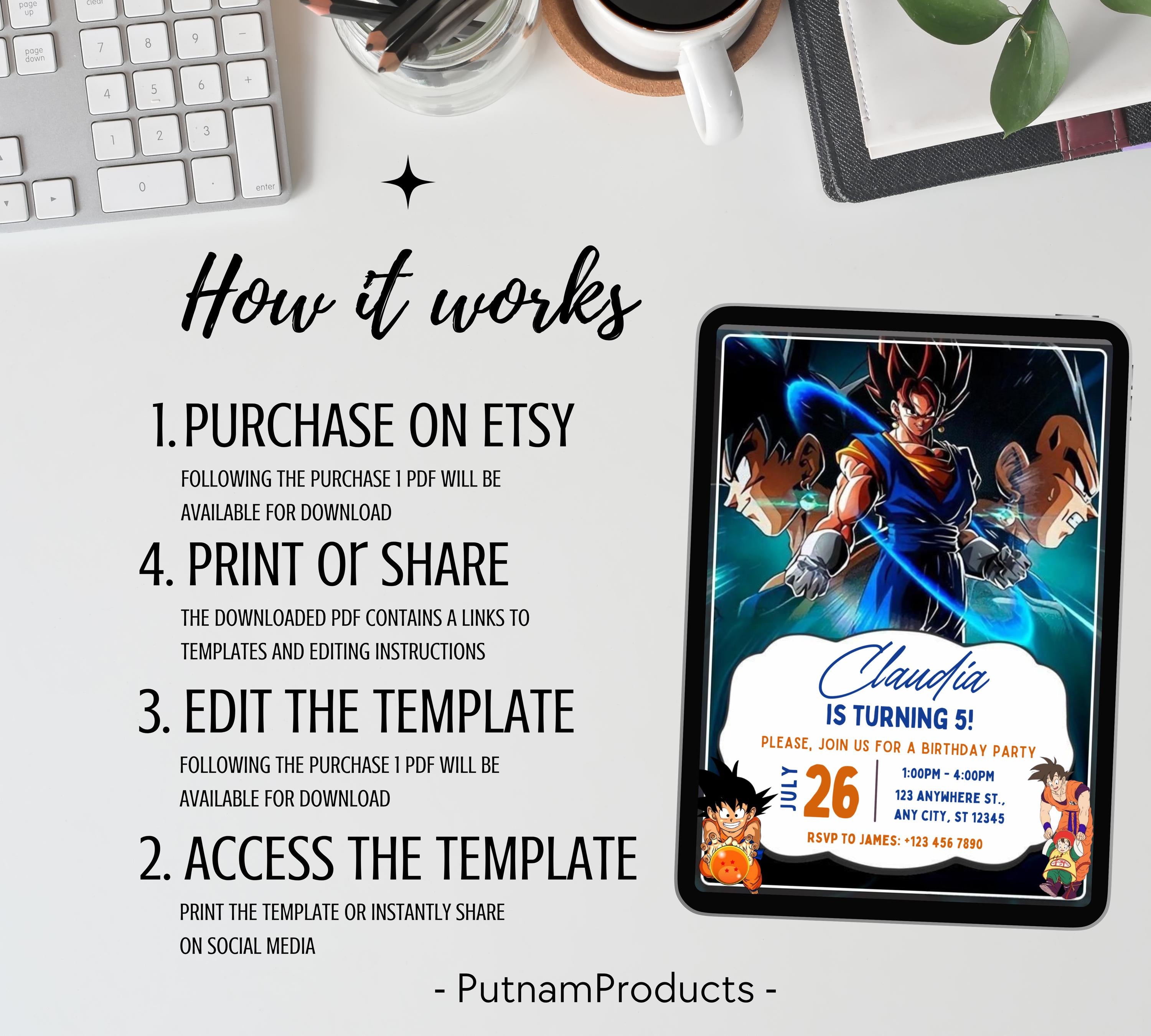 Editable Dragon Ball Birthday Invitation Template, Printable Digital Kids Party Template, Boys Birthday Party Invite, Instant Download