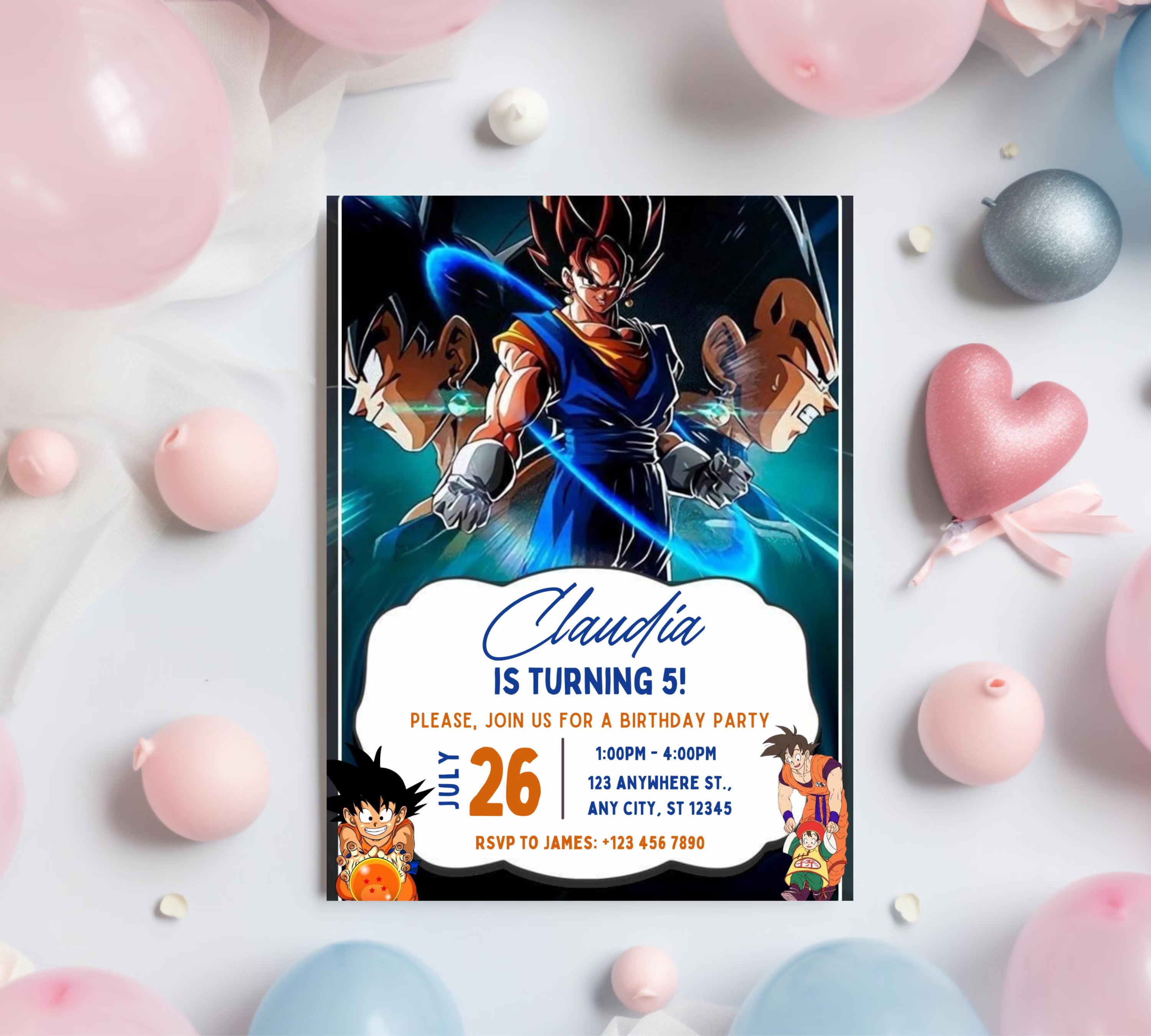 Editable Dragon Ball Birthday Invitation Template, Printable Digital Kids Party Template, Boys Birthday Party Invite, Instant Download