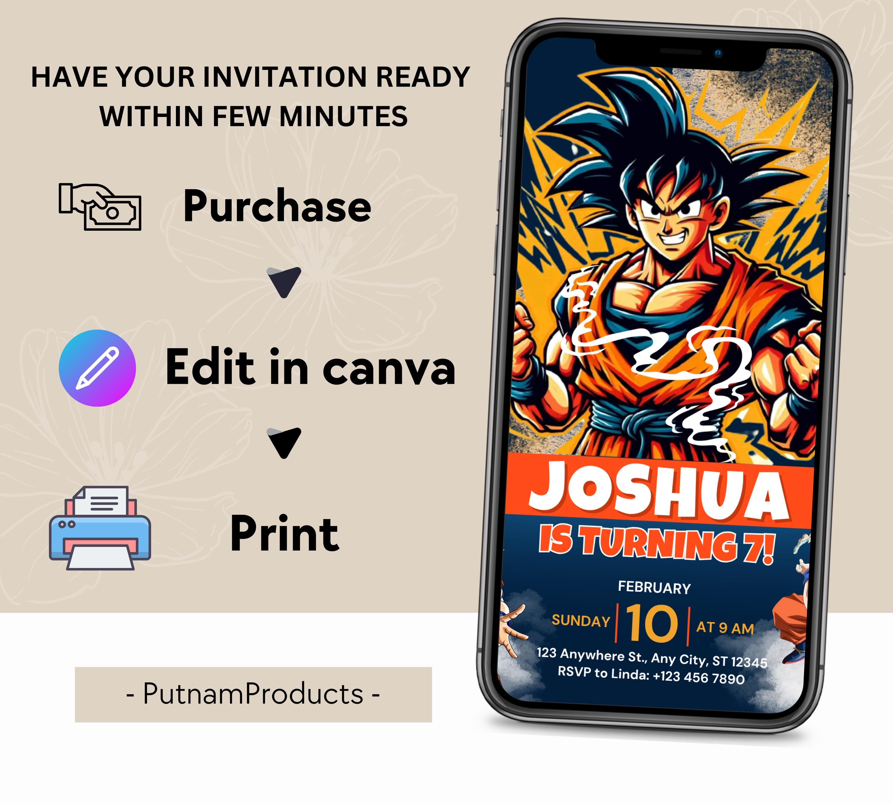 Dragon Ball Birthday Invitation Template, Editable Digital Kids Birthday Party Template, Boys Birthday Party Invite, Instant Download