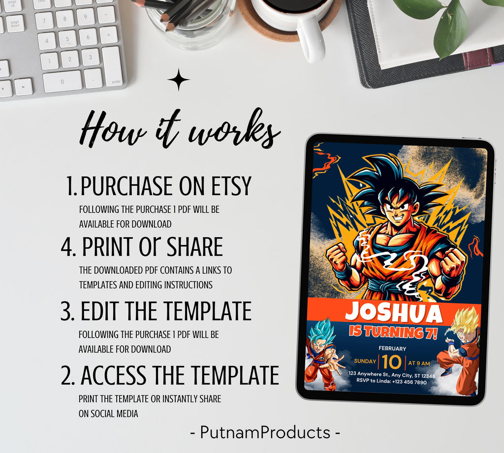 Dragon Ball Birthday Invitation Template, Editable Digital Kids Birthday Party Template, Boys Birthday Party Invite, Instant Download