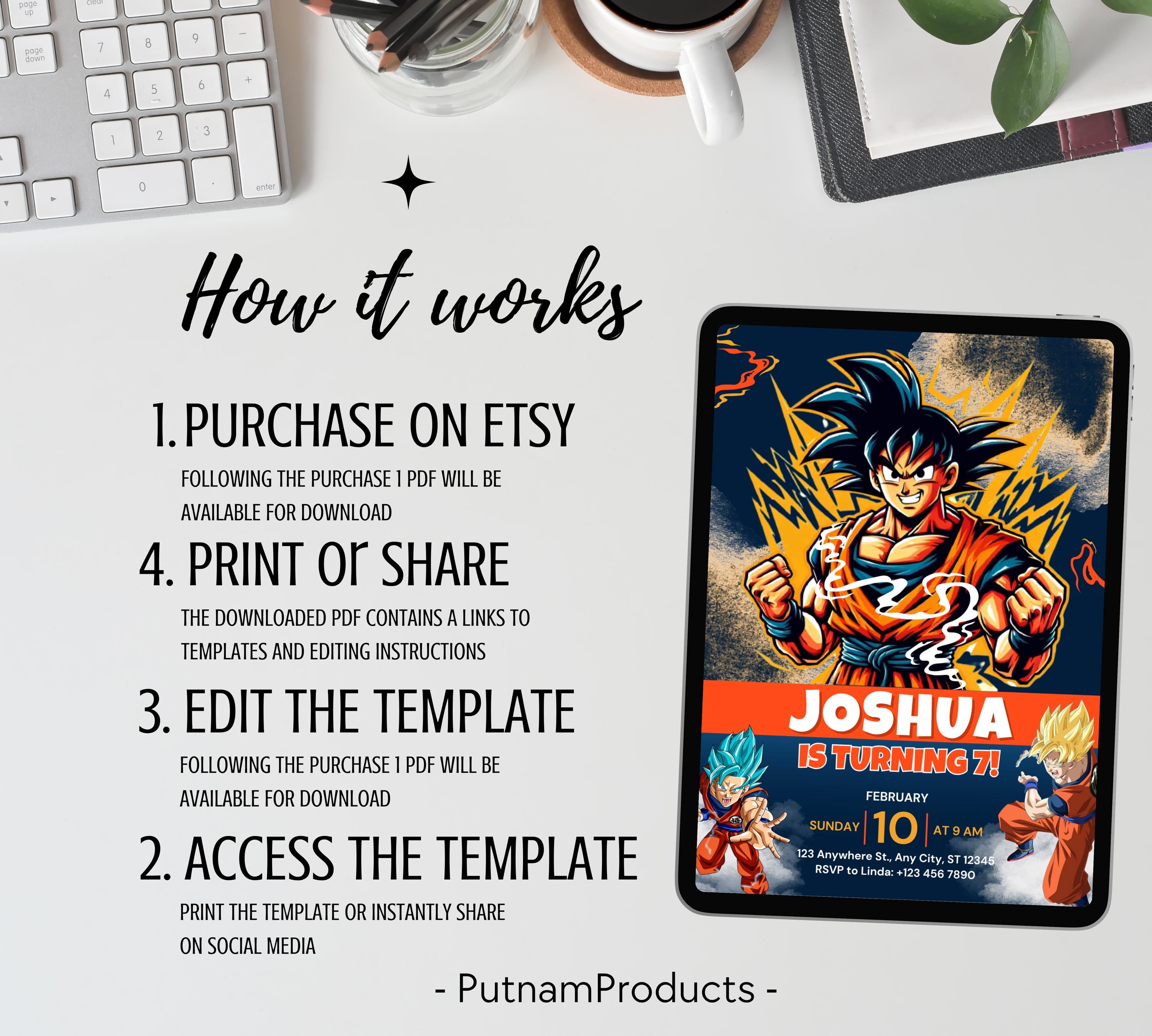 Dragon Ball Birthday Invitation Template, Editable Digital Kids Birthday Party Template, Boys Birthday Party Invite, Instant Download