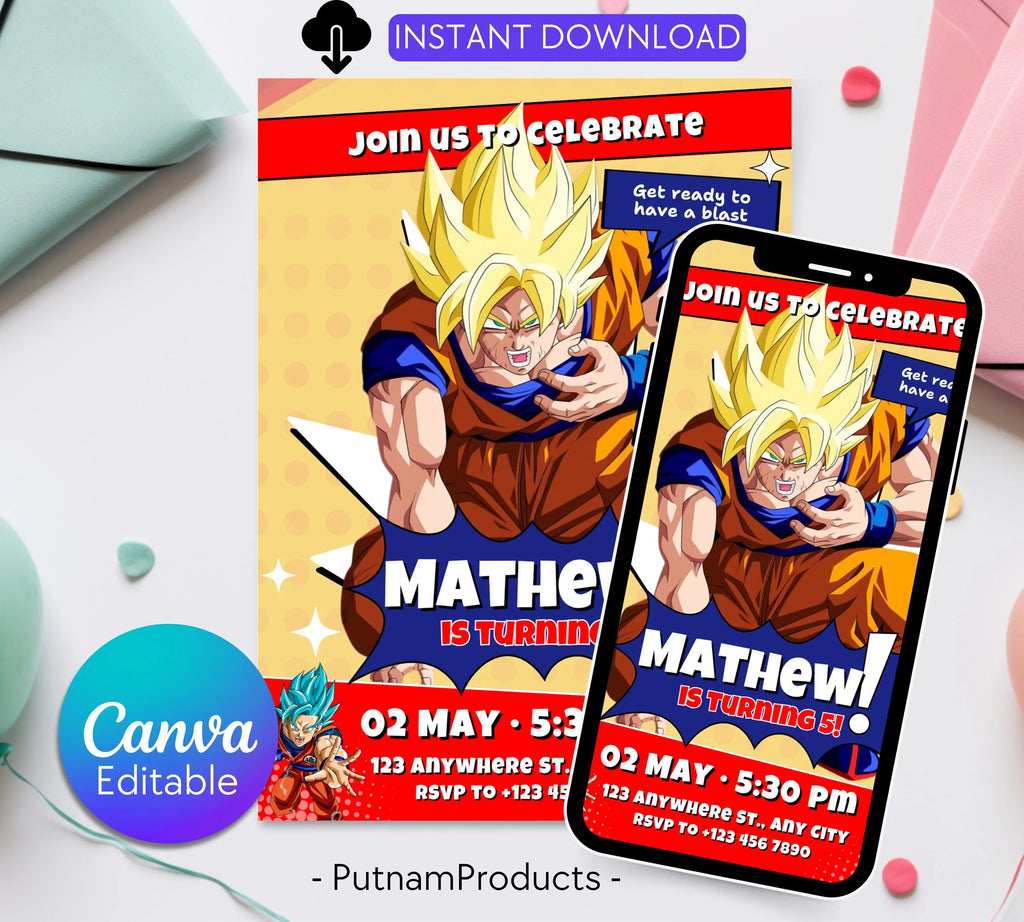 Dragon Ball Birthday Invitation Template, Editable Digital Kids Birthday Party Template, Boys Birthday Party Invite, Instant Download