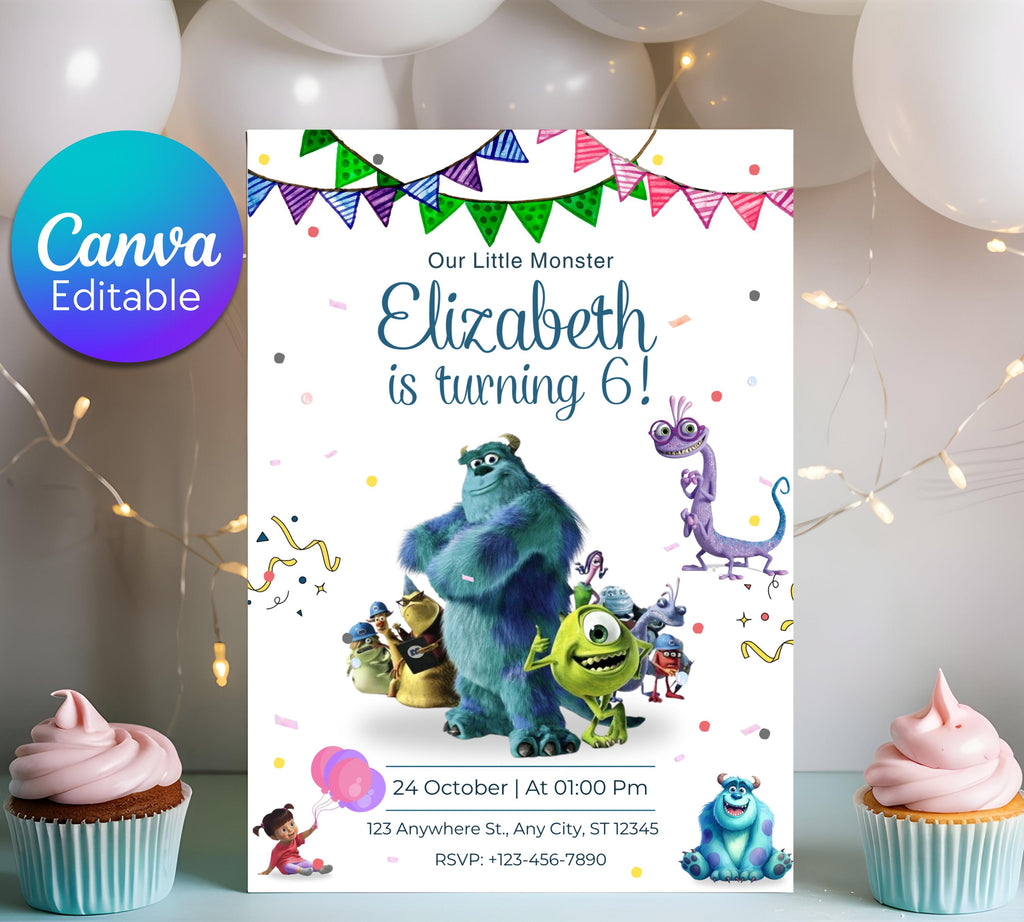 Editable Monster Inc birthday Invitation, Kids Birthday Invite, Printable Monsters University Template, Editable monster inc birthday party