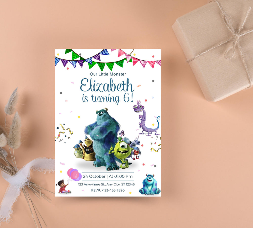 Editable Monster Inc birthday Invitation, Kids Birthday Invite, Printable Monsters University Template, Editable monster inc birthday party