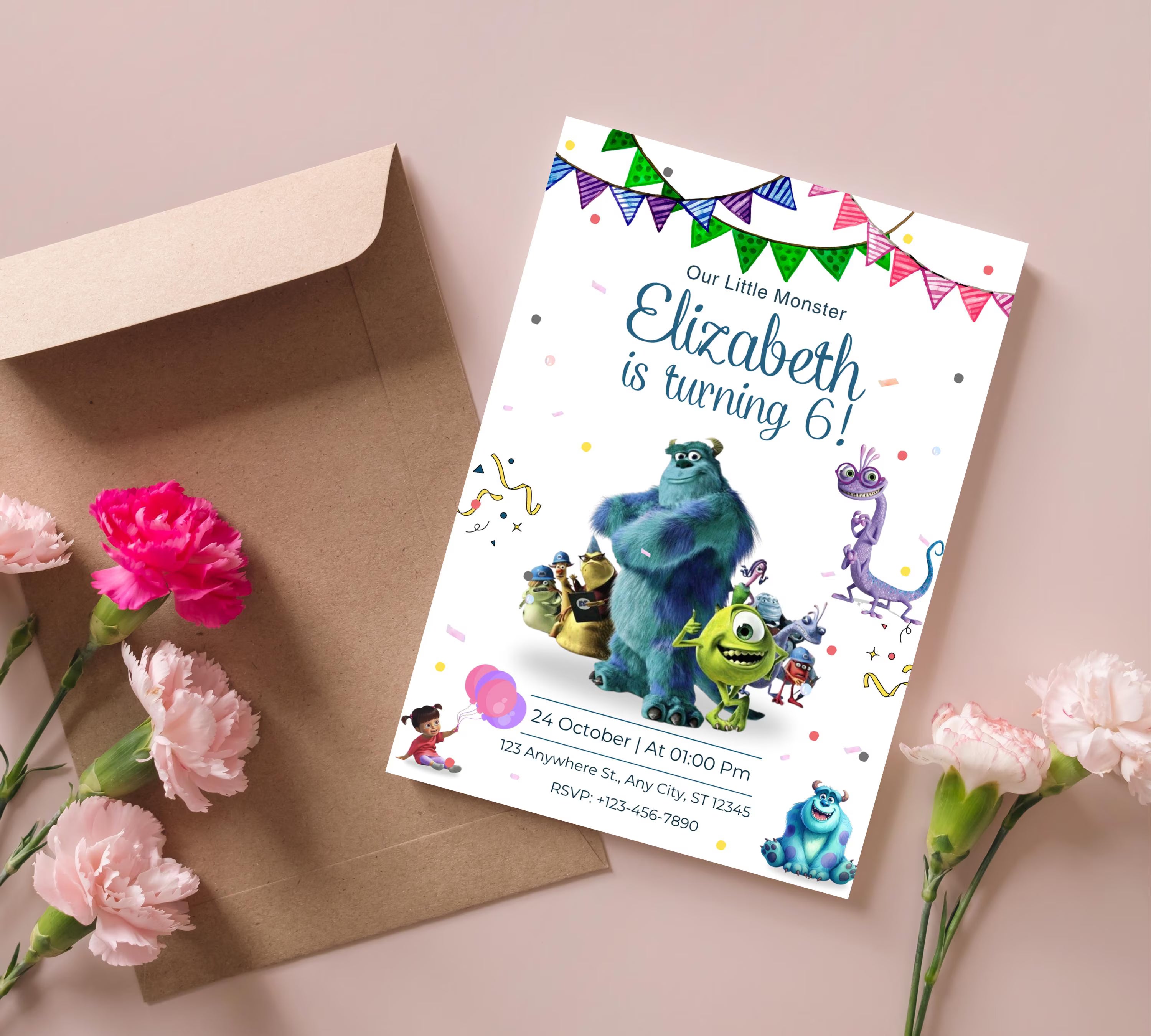 Editable Monster Inc birthday Invitation, Kids Birthday Invite, Printable Monsters University Template, Editable monster inc birthday party