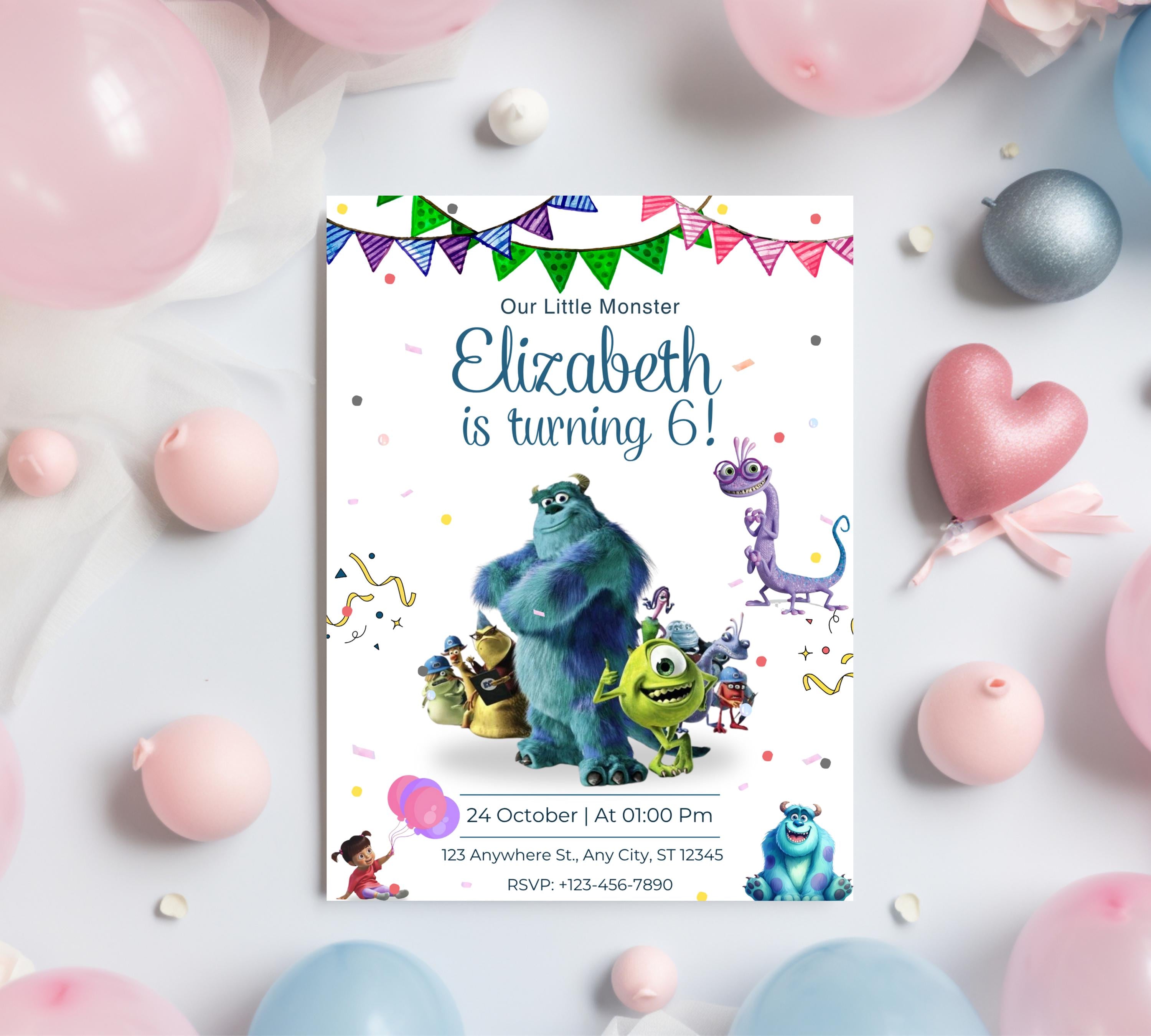 Editable Monster Inc birthday Invitation, Kids Birthday Invite, Printable Monsters University Template, Editable monster inc birthday party
