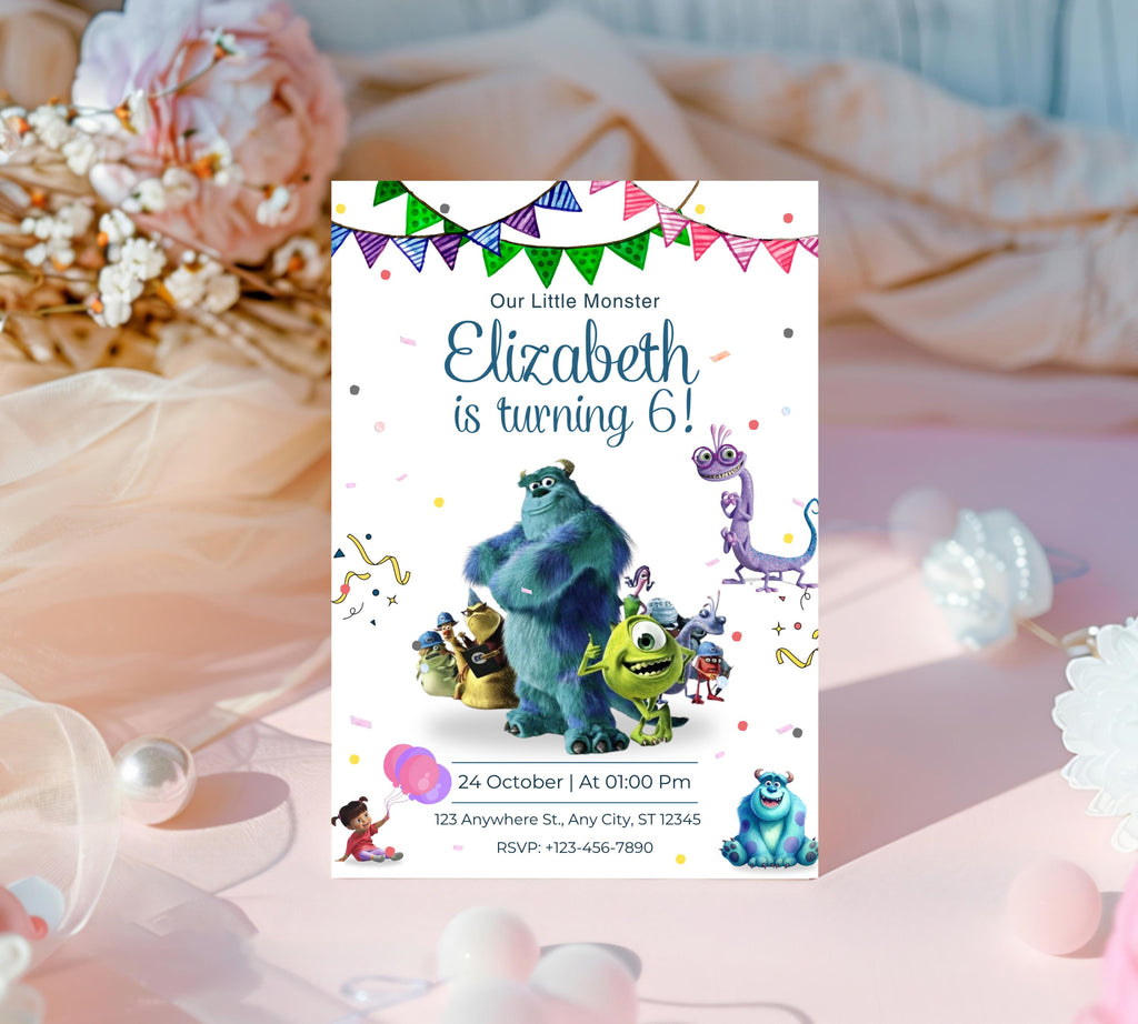 Editable Monster Inc birthday Invitation, Kids Birthday Invite, Printable Monsters University Template, Editable monster inc birthday party