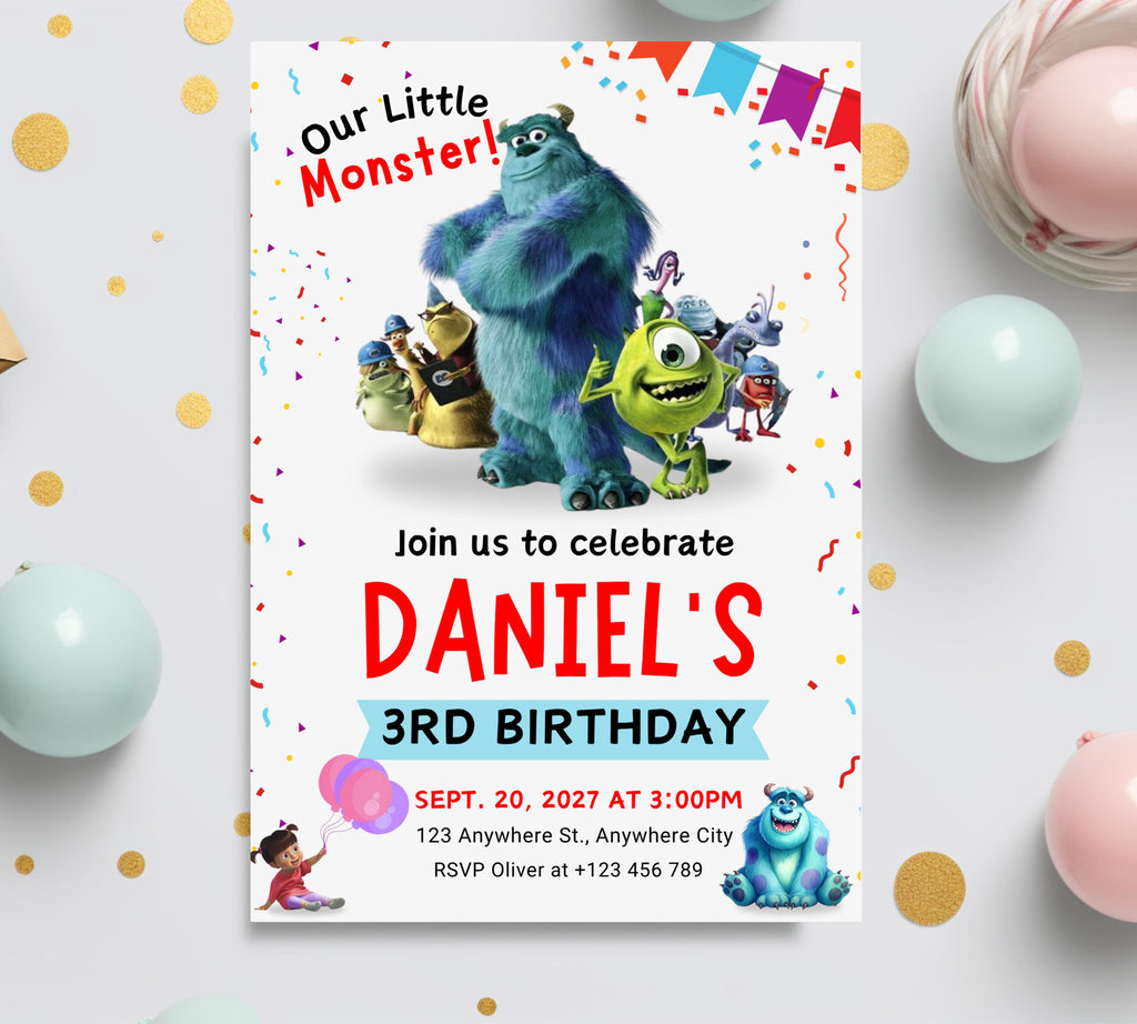 Monster Inc birthday Invitation, Kids Birthday Invite, Printable Monsters University Template, Editable Monsters Inc Boo Birthday Invitation