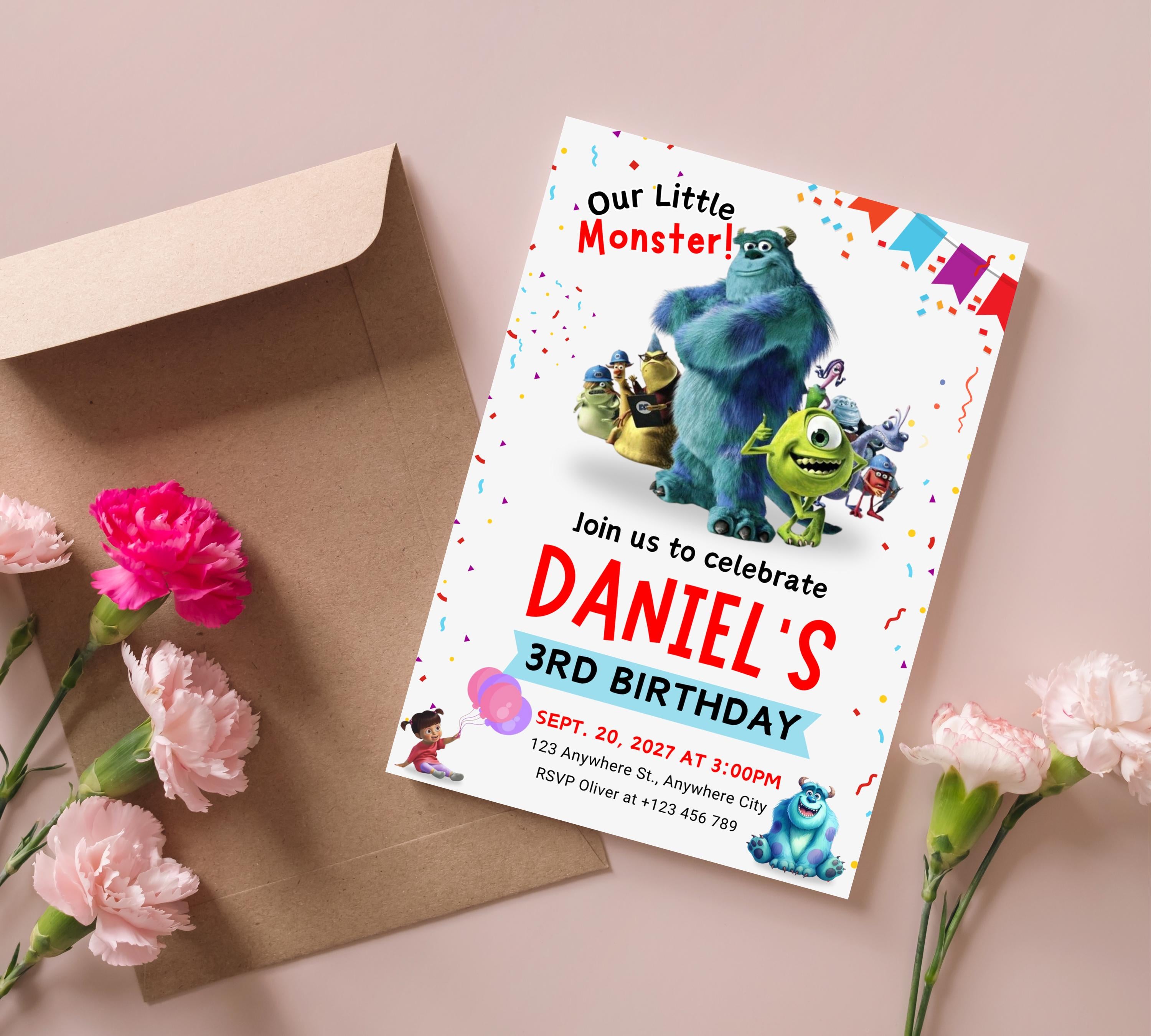 Monster Inc birthday Invitation, Kids Birthday Invite, Printable Monsters University Template, Editable Monsters Inc Boo Birthday Invitation