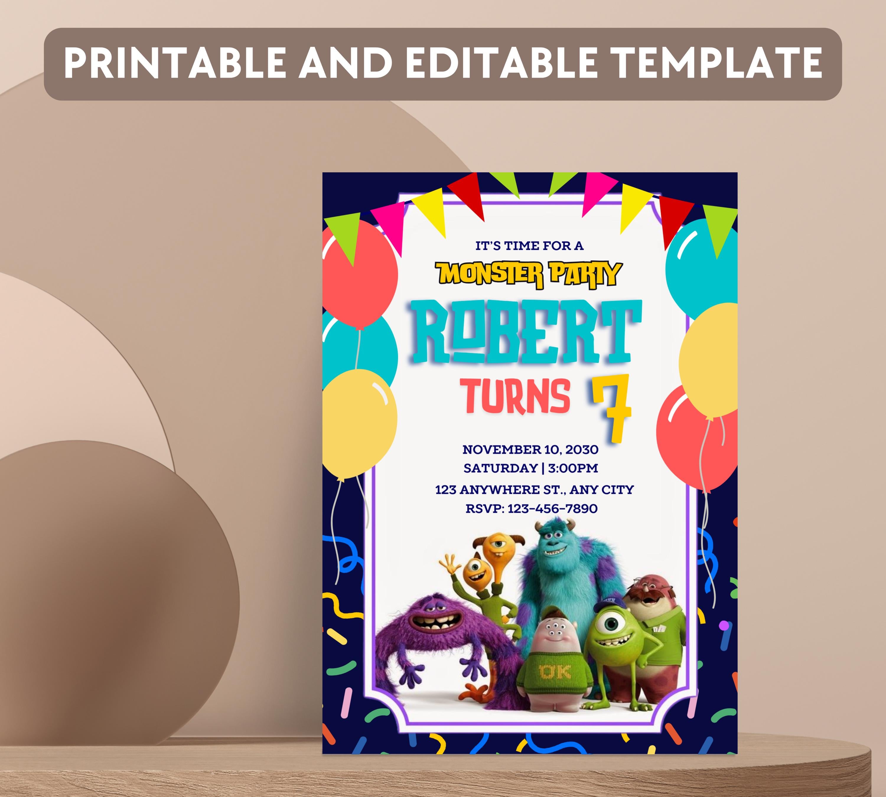 Monsters Inc Boo Birthday Invitation, Kids Birthday Invite, Monsters University Template, Editable Monsters Inc Theme Birthday Invitation