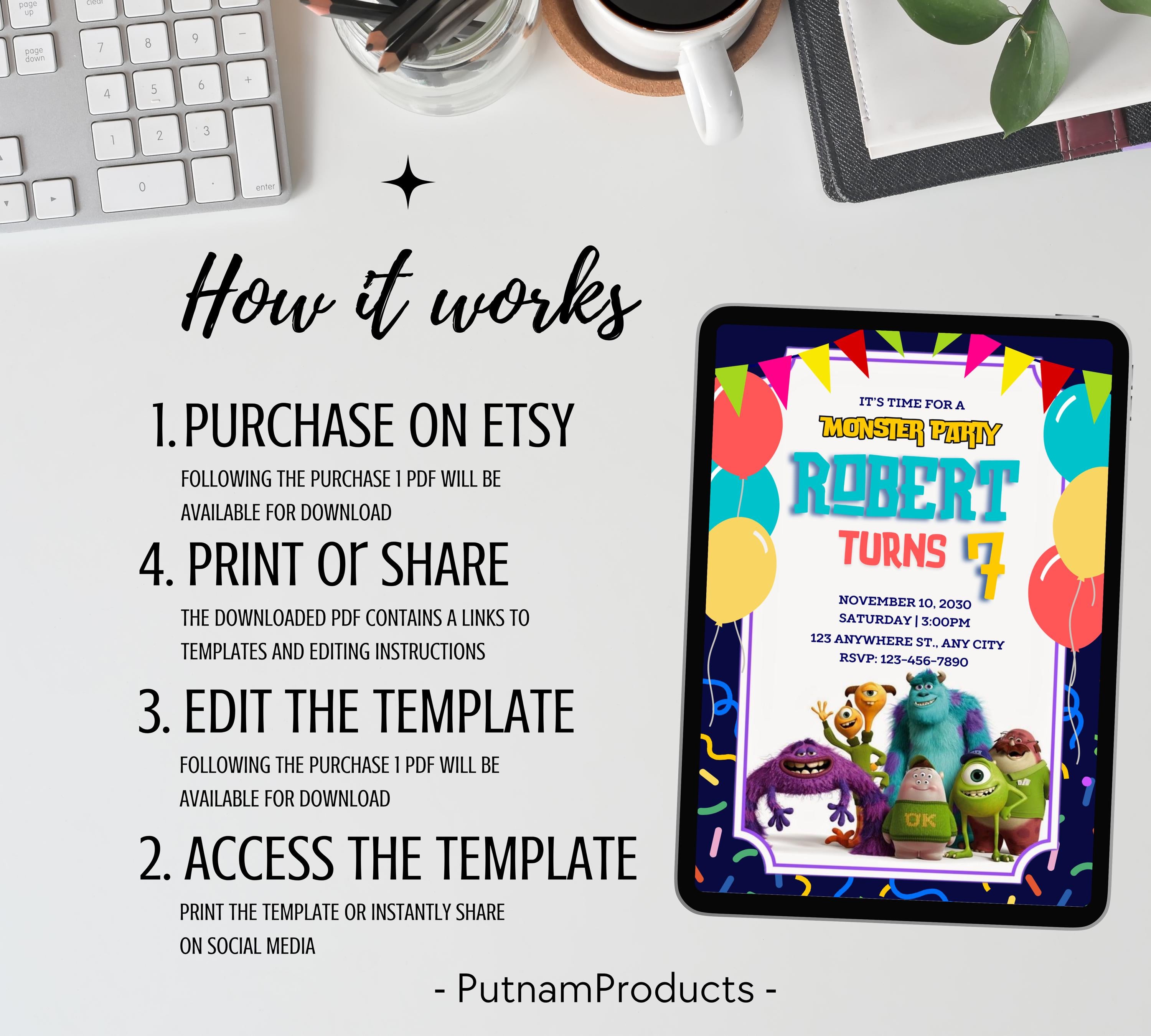 Monsters Inc Boo Birthday Invitation, Kids Birthday Invite, Monsters University Template, Editable Monsters Inc Theme Birthday Invitation