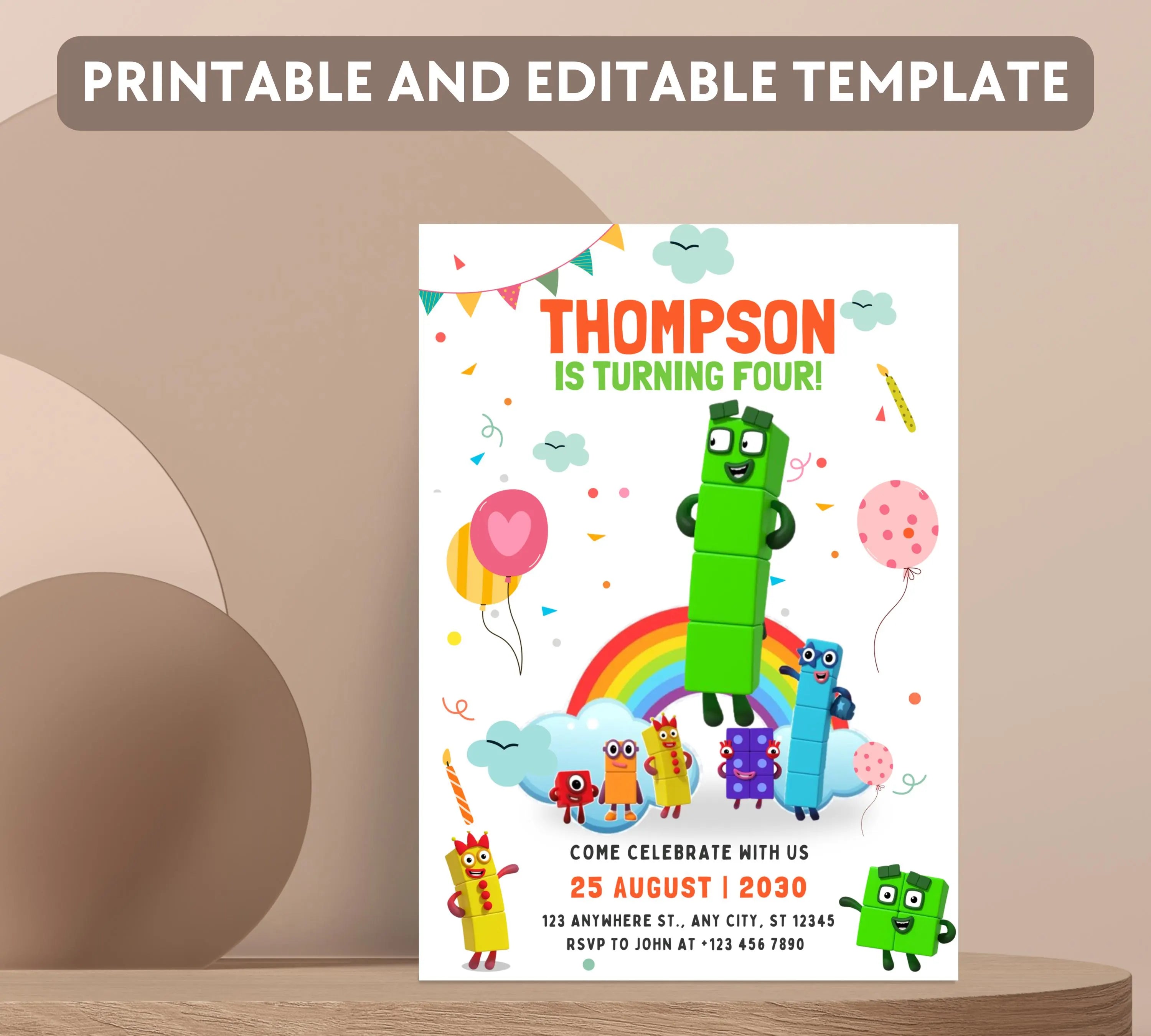 Editable Number blocks Birthday Invitation, Number blocks Birthday Party, Number Blocks Kids Birthday Party, Learn Numbers Kids Bday Party