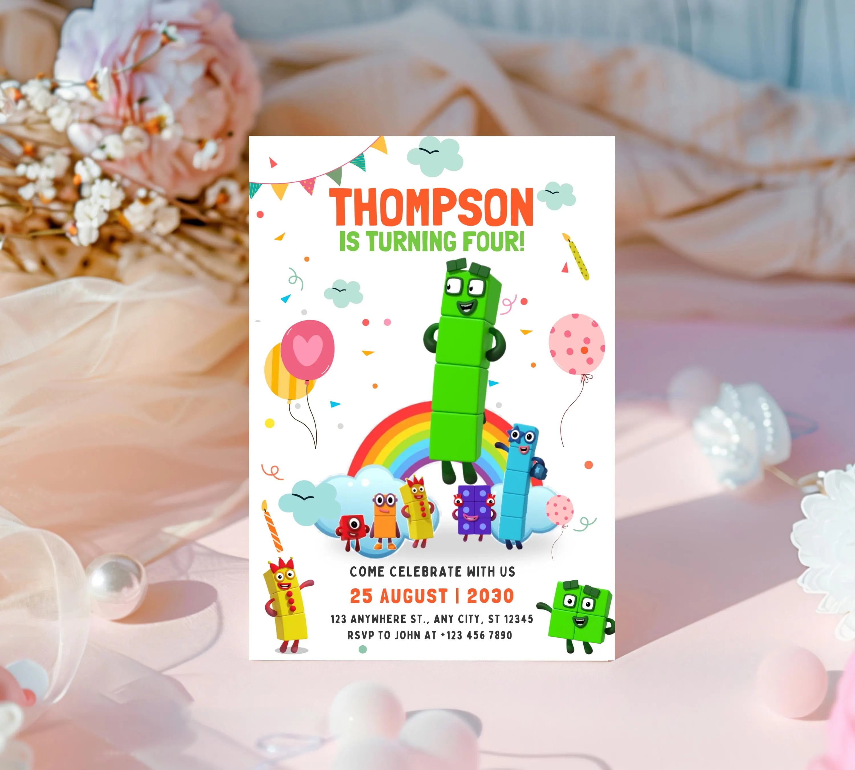 Editable Number blocks Birthday Invitation, Number blocks Birthday Party, Number Blocks Kids Birthday Party, Learn Numbers Kids Bday Party
