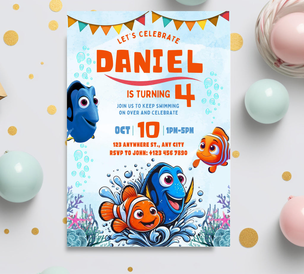Editable Finding Nemo Birthday Invitation, Finding Dory Birthday Printable Invitation, Nemo Birthday Invite, Boy or Girl Birthday Invite