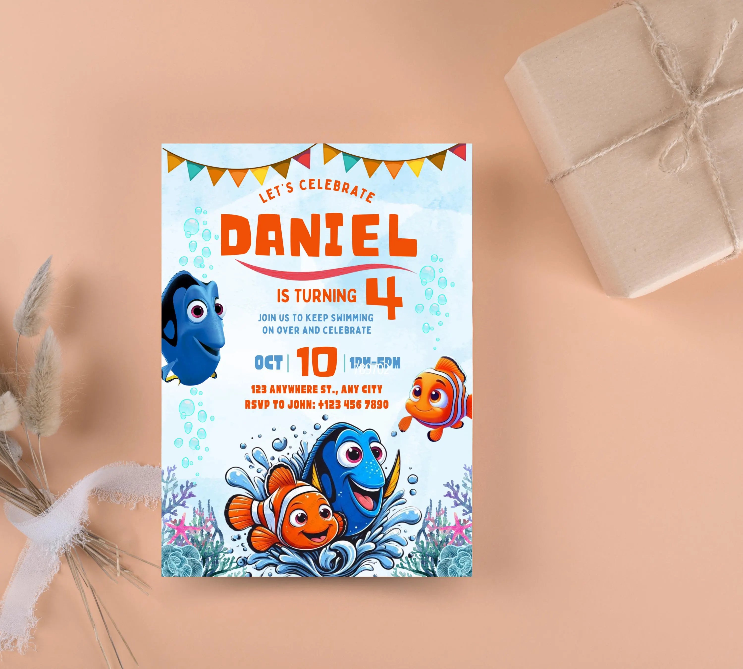 Editable Finding Nemo Birthday Invitation, Finding Dory Birthday Printable Invitation, Nemo Birthday Invite, Boy or Girl Birthday Invite