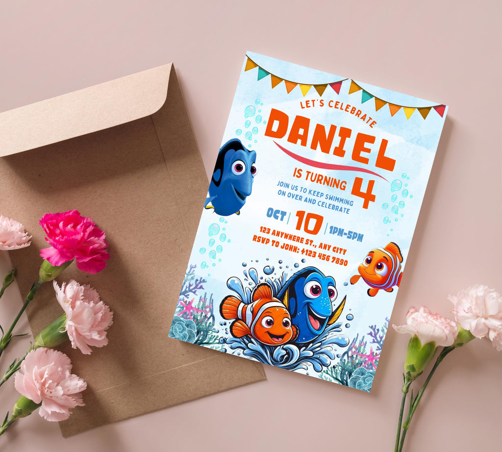 Editable Finding Nemo Birthday Invitation, Finding Dory Birthday Printable Invitation, Nemo Birthday Invite, Boy or Girl Birthday Invite