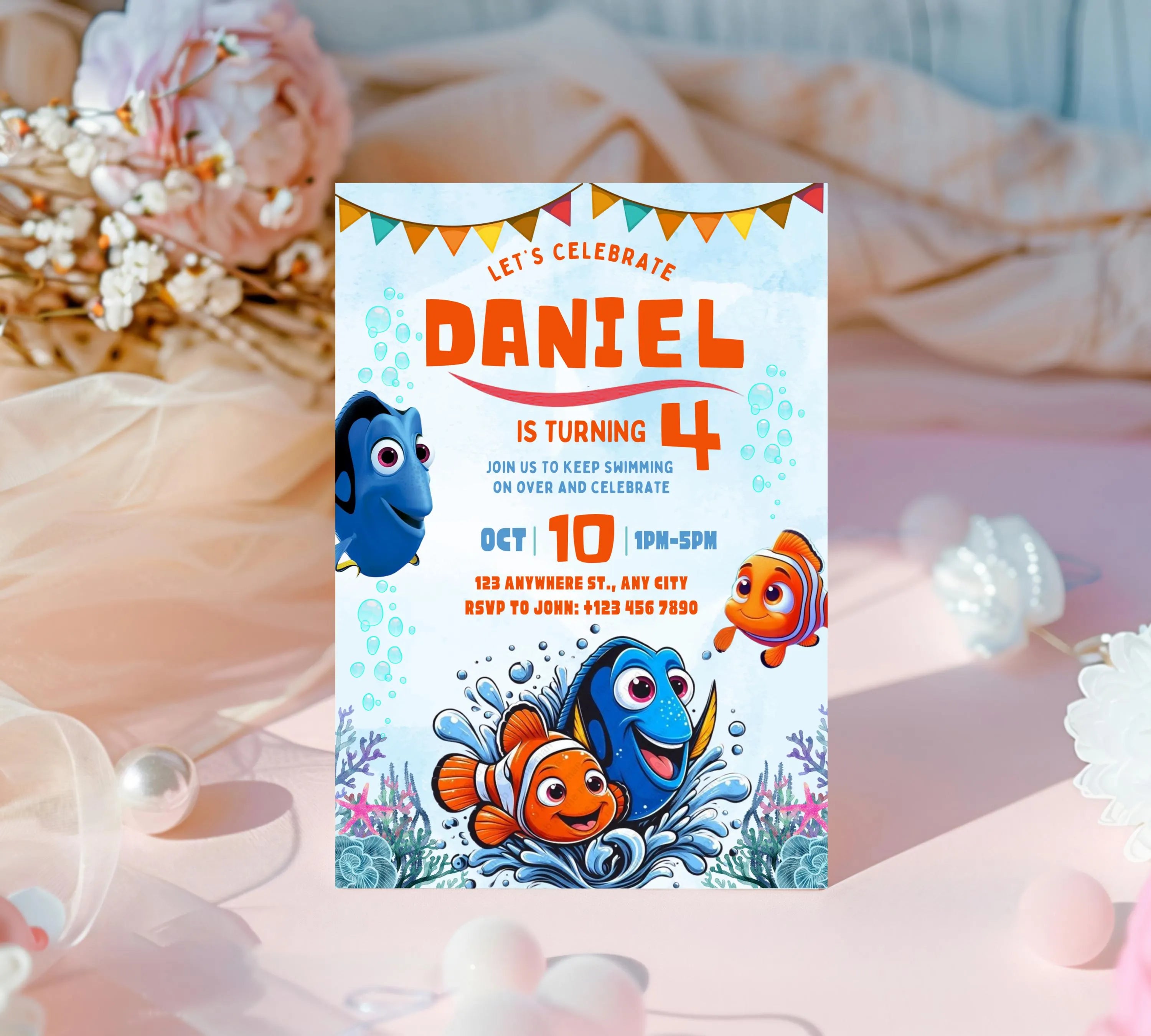Editable Finding Nemo Birthday Invitation, Finding Dory Birthday Printable Invitation, Nemo Birthday Invite, Boy or Girl Birthday Invite