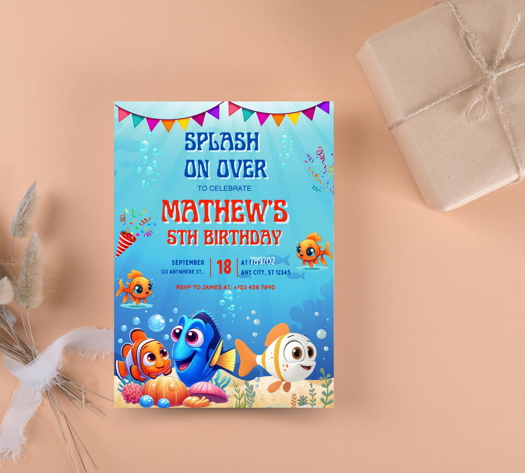 Finding Nemo Birthday Invitation, Nemo Kids Birthday Invite, Dory Birthday Invitation, Nemo Kids Party Invite, Under the Sea Birthday Invite