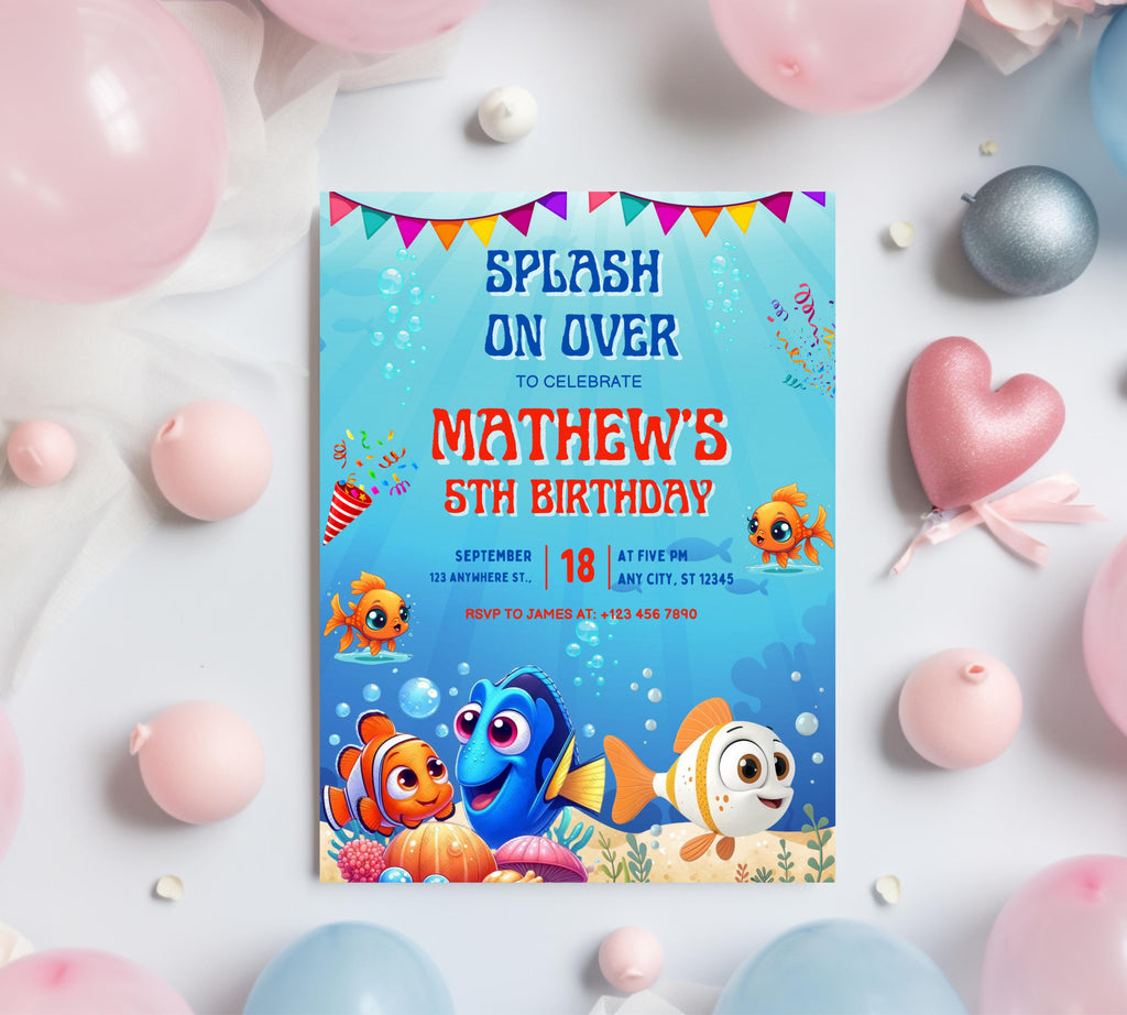 Finding Nemo Birthday Invitation, Nemo Kids Birthday Invite, Dory Birthday Invitation, Nemo Kids Party Invite, Under the Sea Birthday Invite