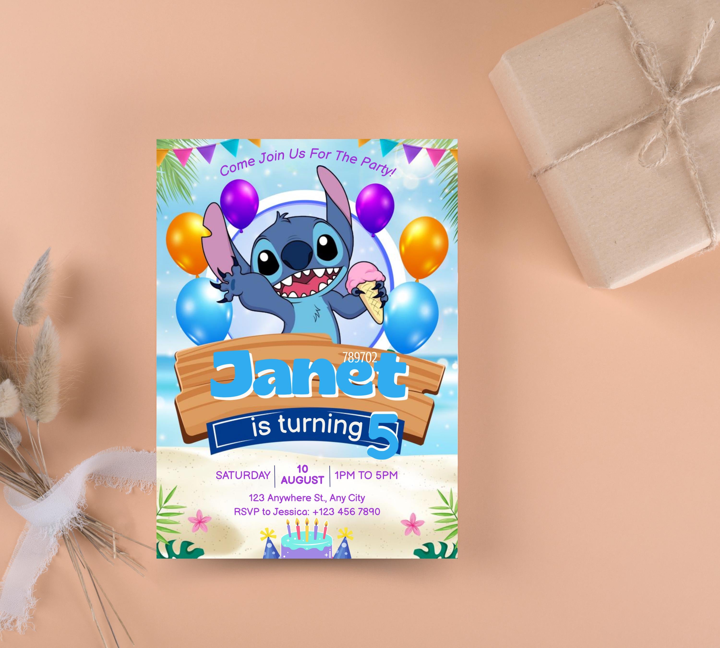 Stitch Birthday Invitation Editable Template, Editable Kids Birthday Invitation, Stitch Birthday Party Invitation, Invite Canva Template