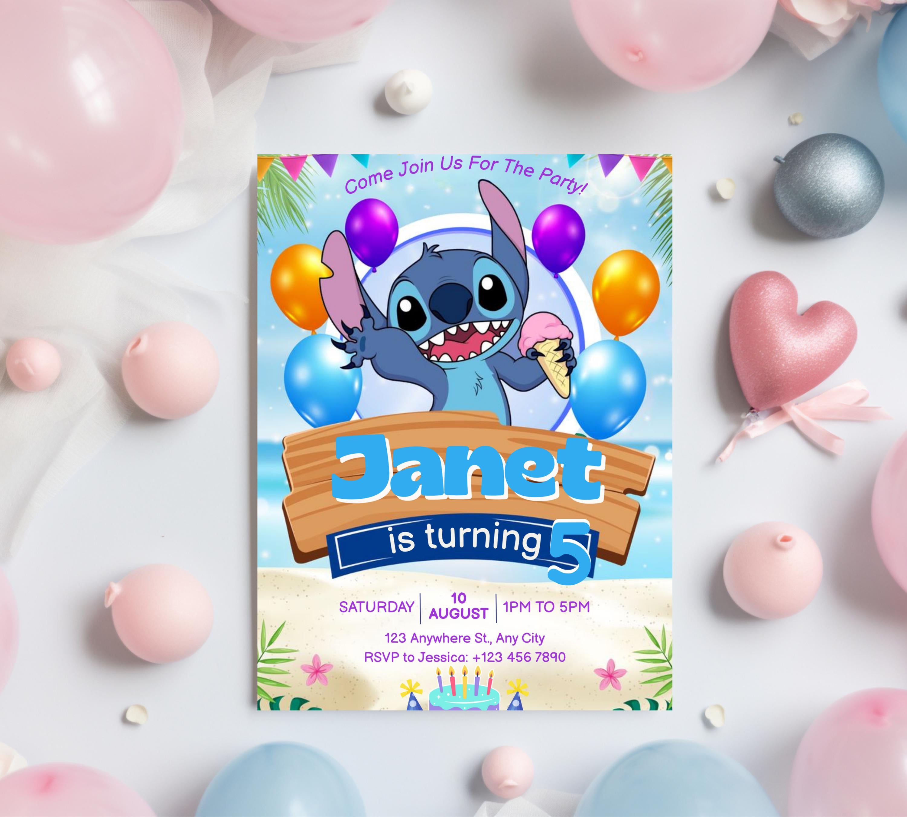 Stitch Birthday Invitation Editable Template, Editable Kids Birthday Invitation, Stitch Birthday Party Invitation, Invite Canva Template