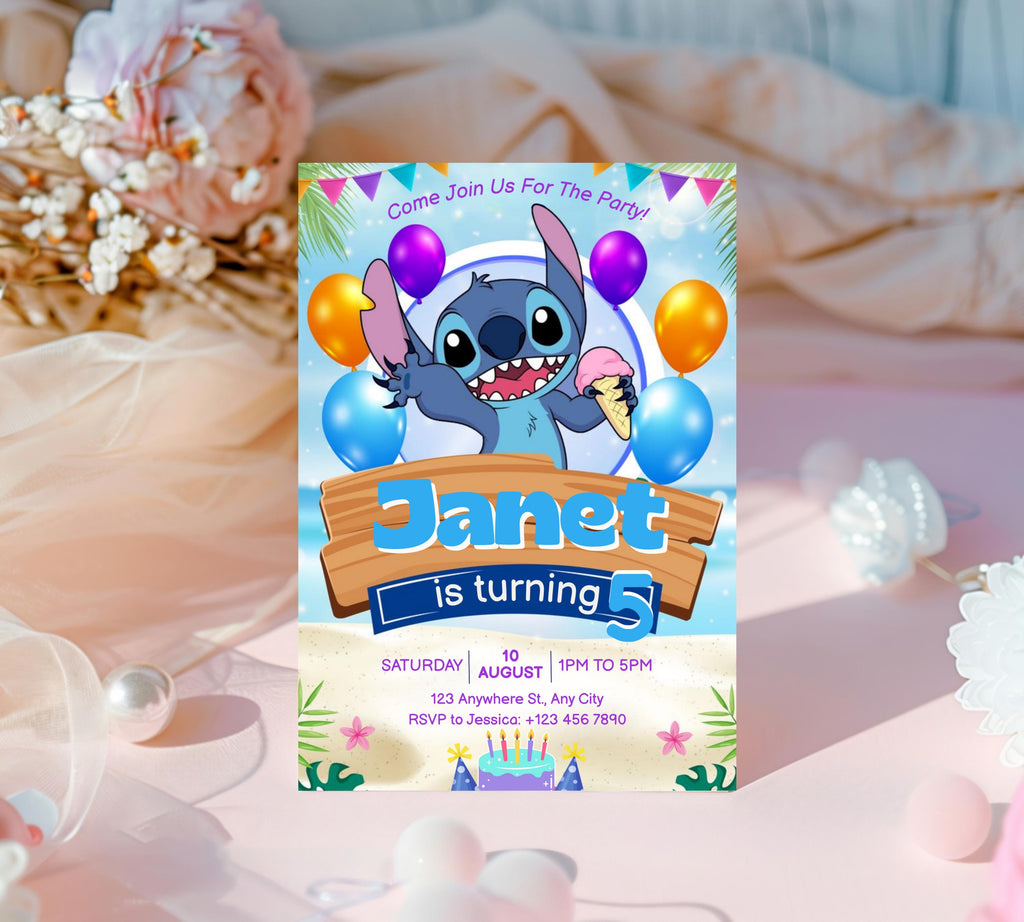 Stitch Birthday Invitation Editable Template, Editable Kids Birthday Invitation, Stitch Birthday Party Invitation, Invite Canva Template