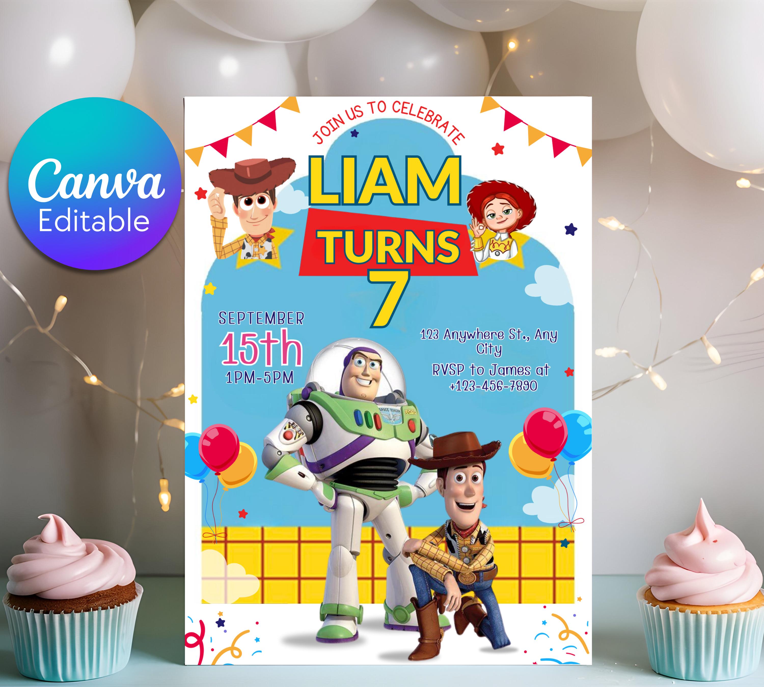 Editable Toy Story Birthday Invitation Template, Kids Birthday Party Invitation, Birthday Editable Canva, DIY Birthday Invitation