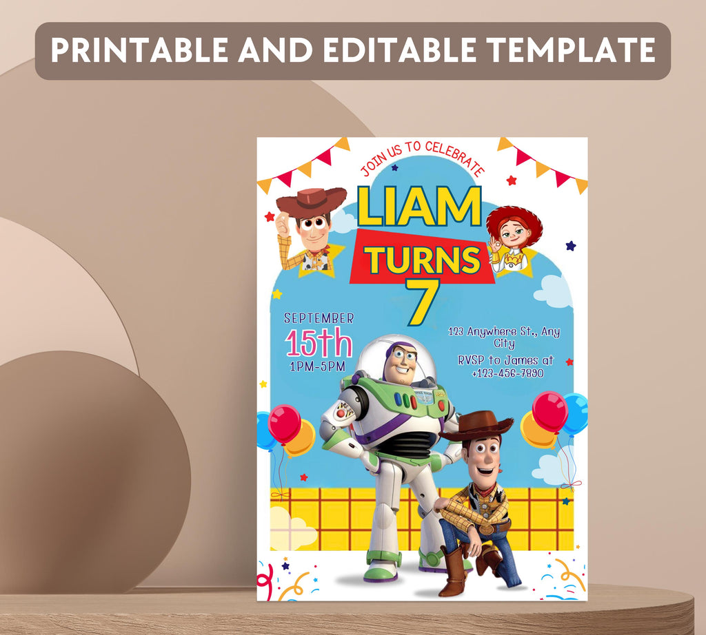 Editable Toy Story Birthday Invitation Template, Kids Birthday Party Invitation, Birthday Editable Canva, DIY Birthday Invitation