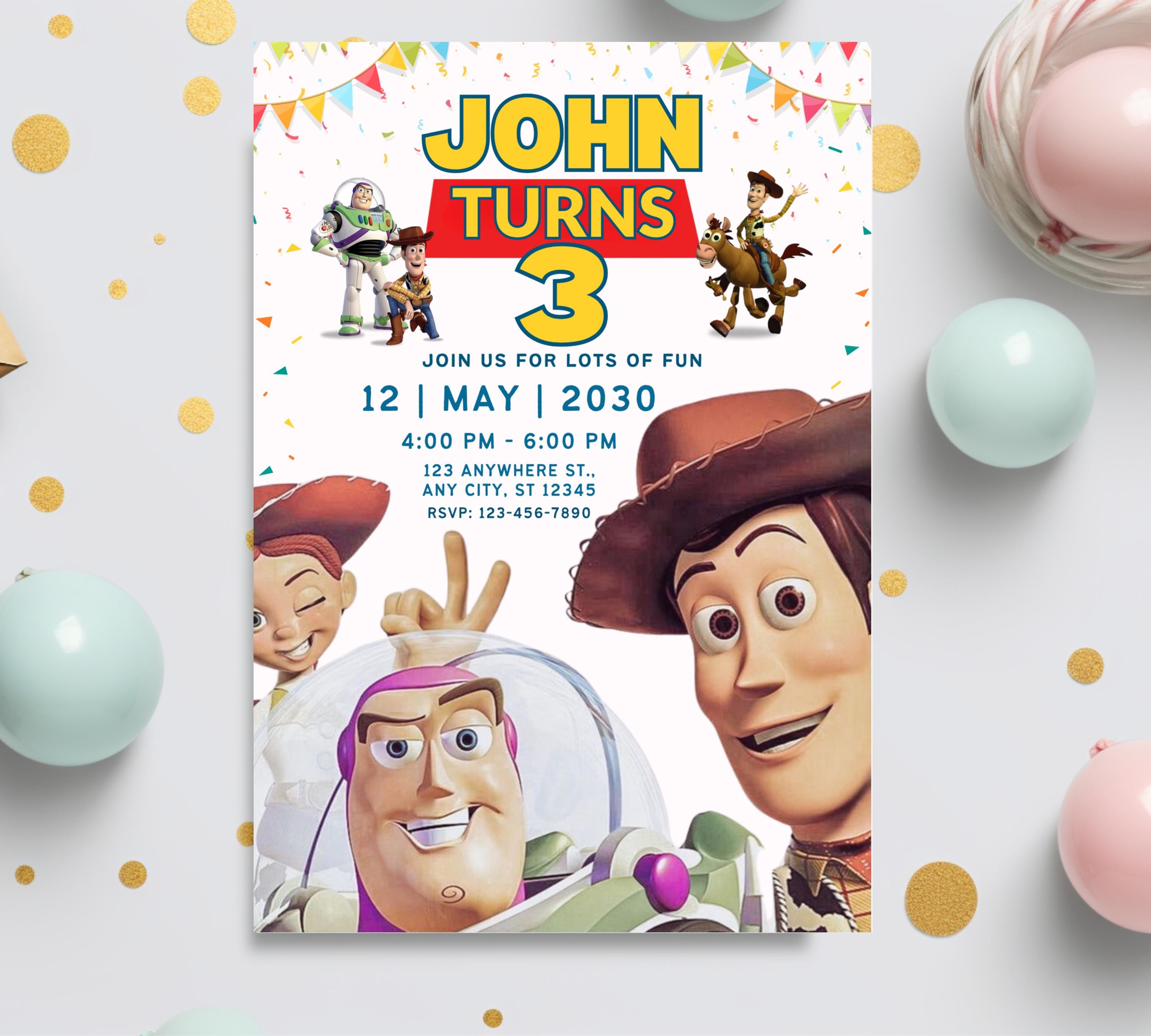 Editable Toy Story Invitation Template, Toy Story Kids Birthday Party Invite, Digital Invitation, Kids Invite, Woody, Buzz Lightyear Invite