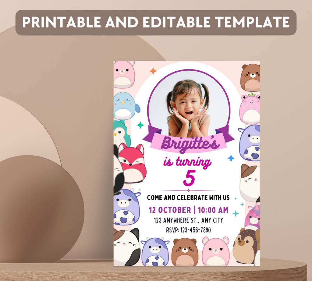 Squishmallow Birthday Invitation, Squish mallow Invite, Squish Birthday Party Printable, Squishy Party Invite, Kids Party Invitation
