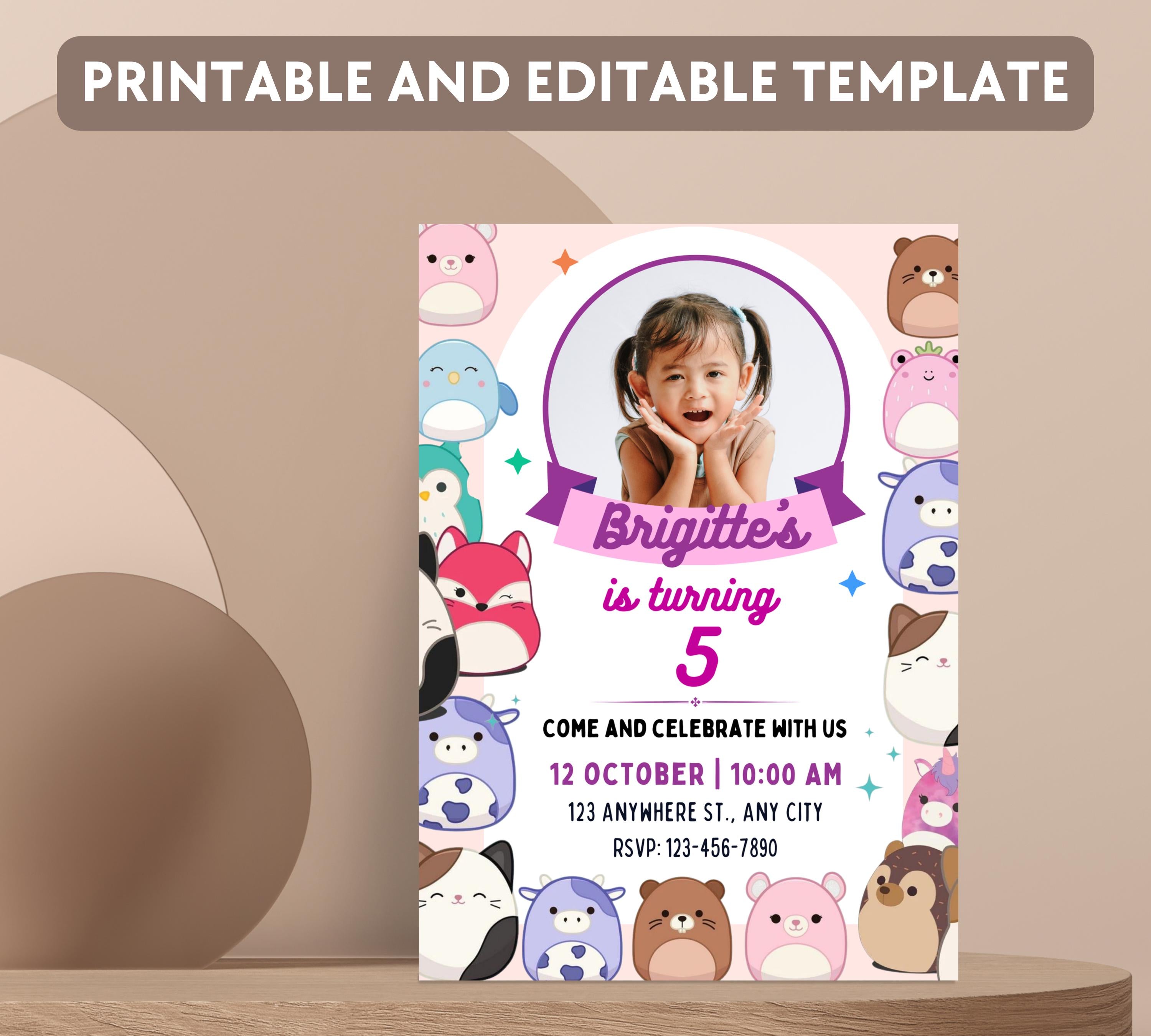 Squishmallow Birthday Invitation, Squish mallow Invite, Squish Birthday Party Printable, Squishy Party Invite, Kids Party Invitation