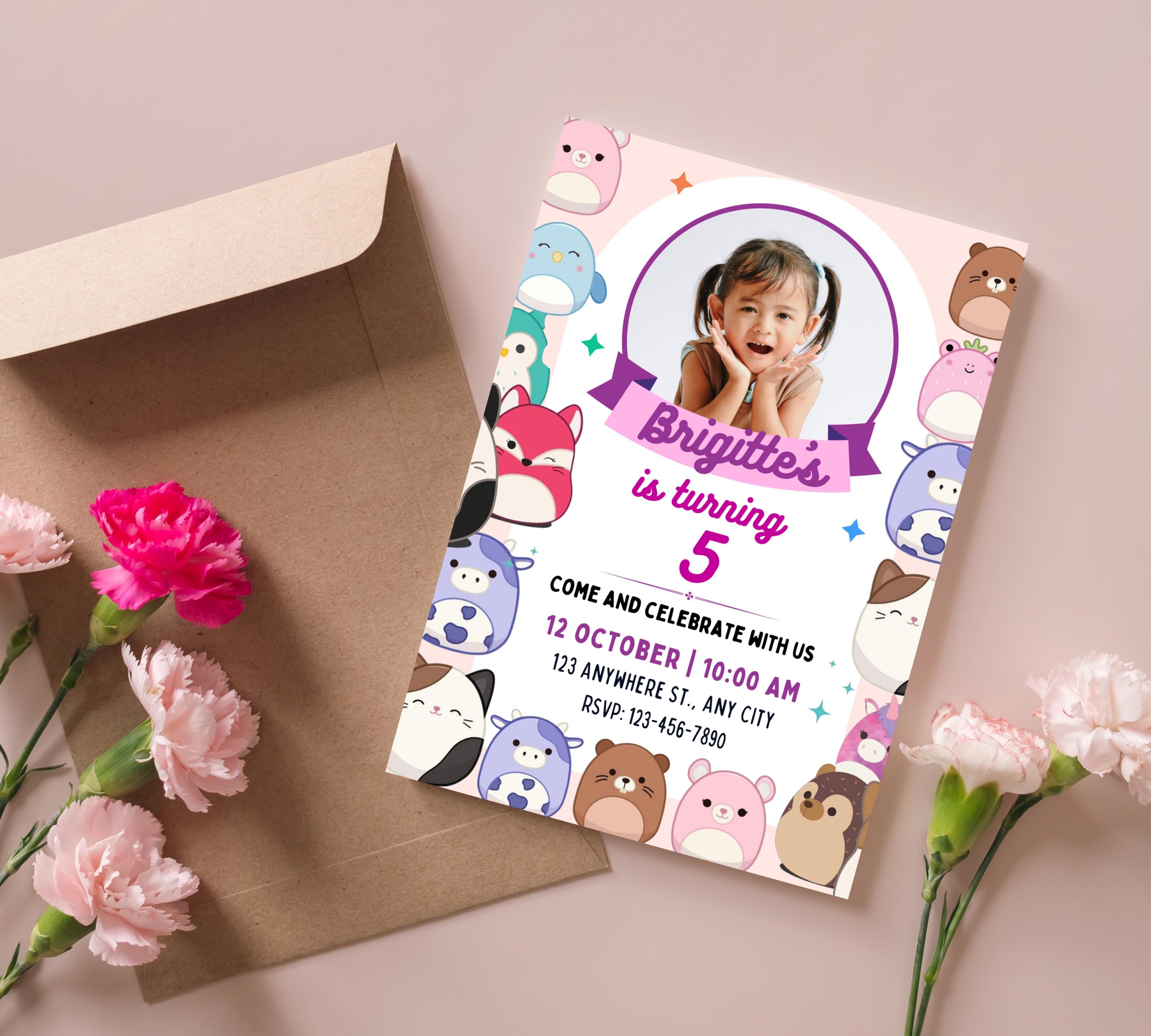 Squishmallow Birthday Invitation, Squish mallow Invite, Squish Birthday Party Printable, Squishy Party Invite, Kids Party Invitation