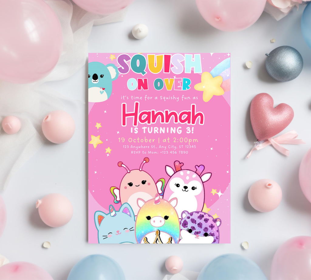 Editable Squishmallow Birthday Invitation, Squishmallow Invitation for Kids, Squish Birthday Party Invite, Digital Kids Party Invitation
